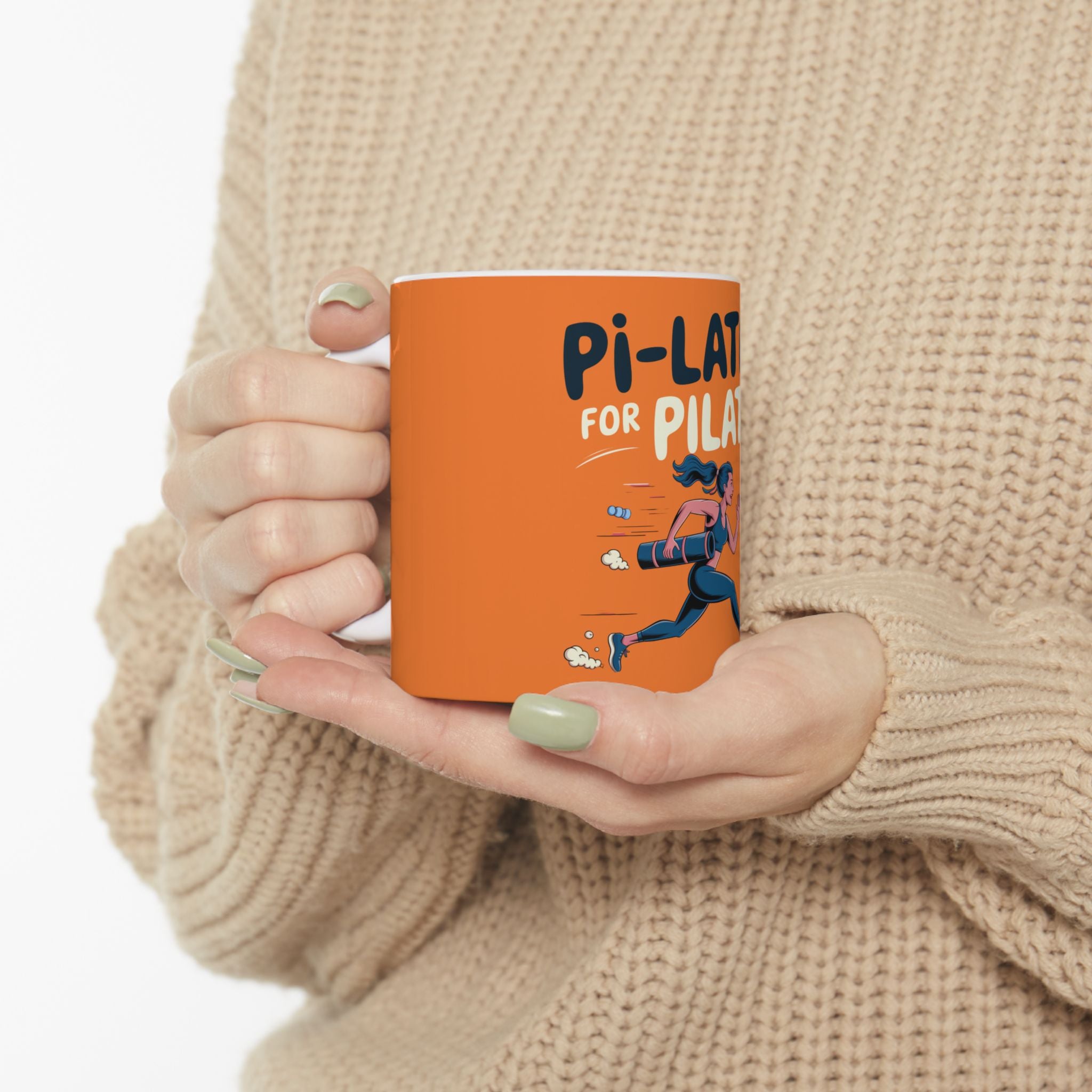 Pi-LATE-s for Pilates Mug – Crusta Orange Ceramic Coffee Cup (11oz or 15oz Funny Pilates Design)