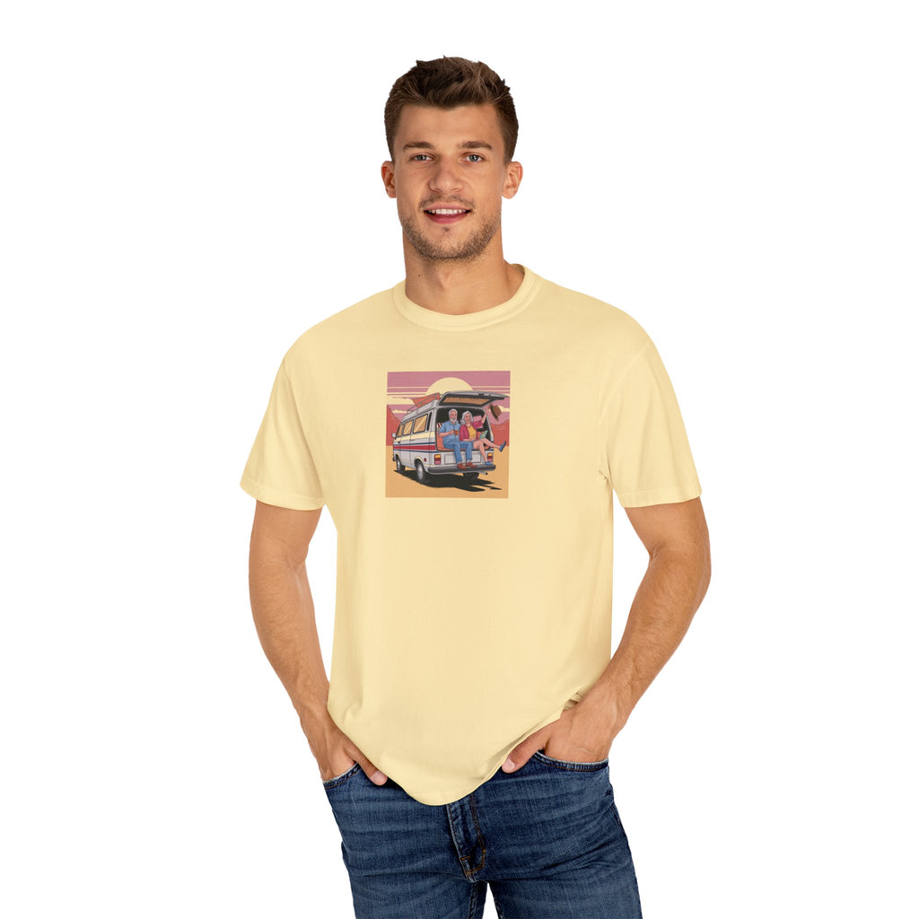 Old Couple Van Life Desert Tee – Comfort Colors 1717 (Banana Yellow Scenic Graphic Shirt)