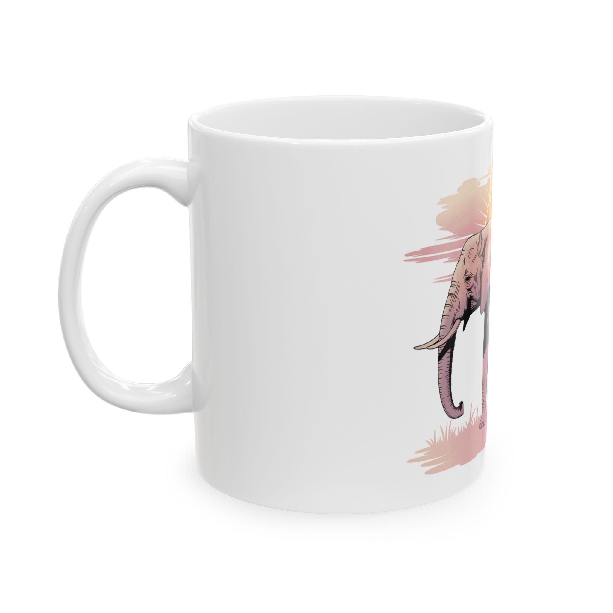 Elephant Watercolor Mug – White Ceramic Coffee Cup (11oz or 15oz Nature Art Design)