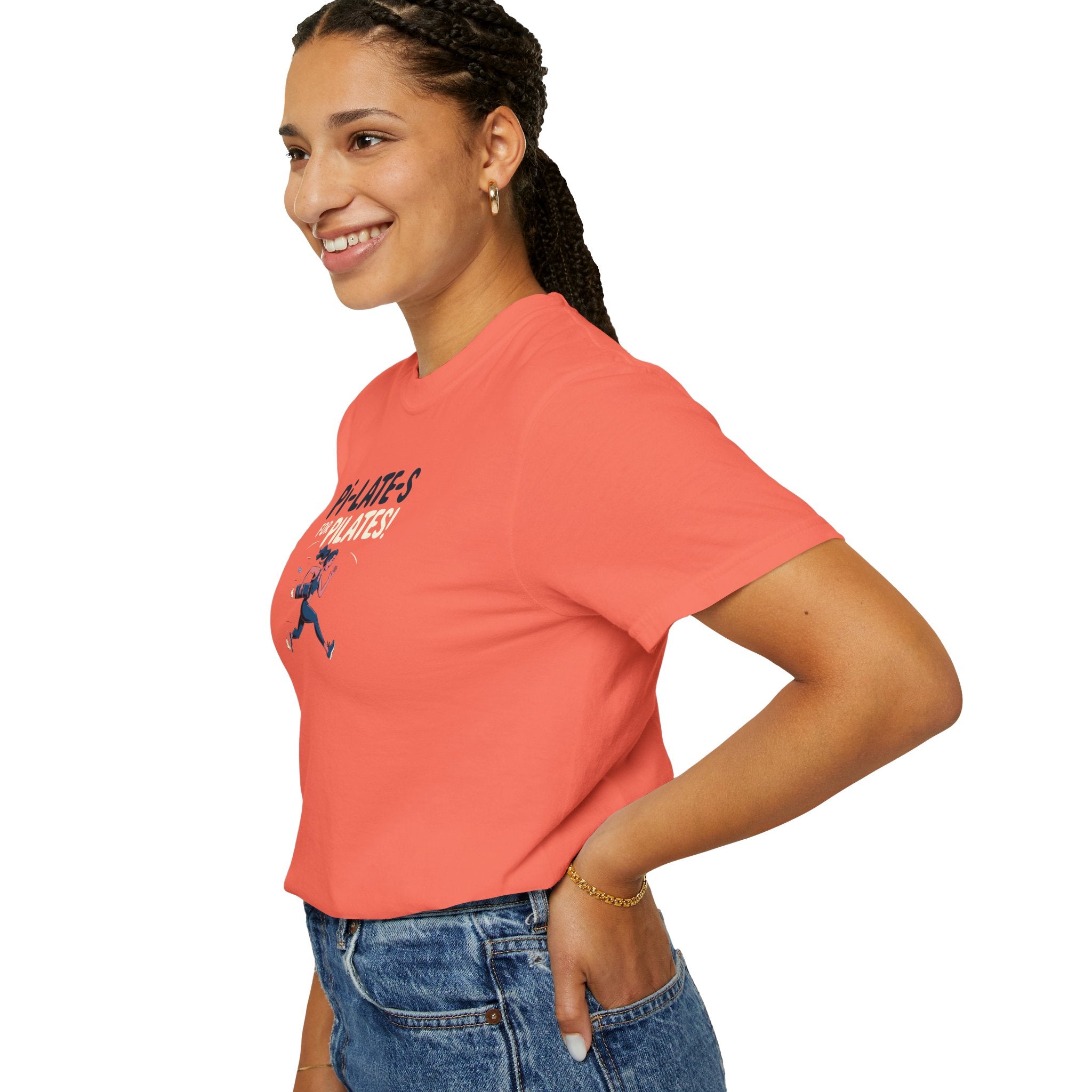 Pi-LATE-s for Pilates Tee – Comfort Colors 1717 (Bright Salmon Funny Pilates Shirt)