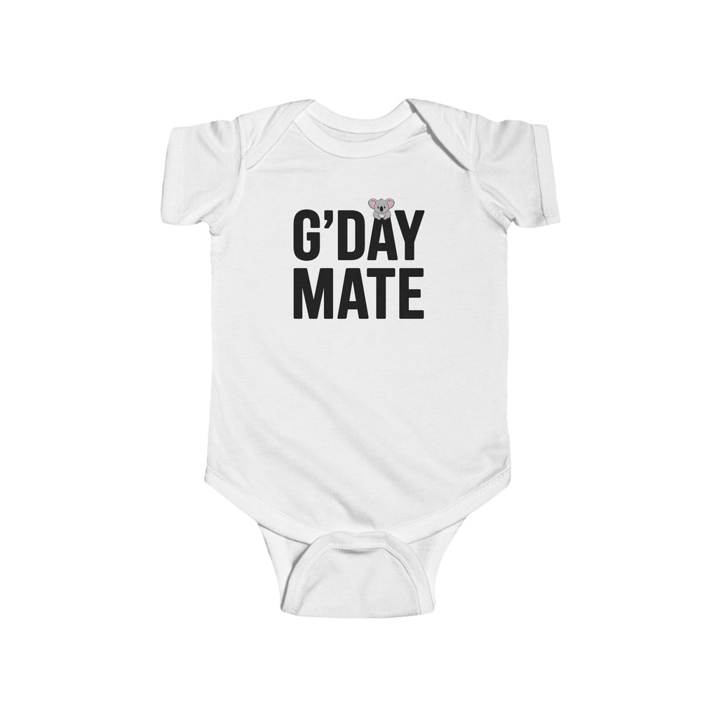 G’DAY MATE Infant Bodysuit – Rabbit Skins 4424 (White or Butter Baby Greeting One-Piece)