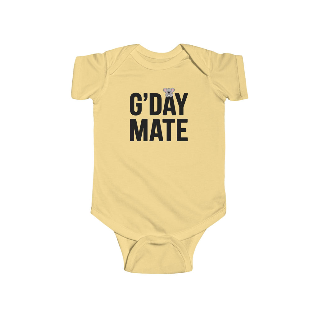 G’DAY MATE Infant Bodysuit – Rabbit Skins 4424 (White or Butter Baby Greeting One-Piece)