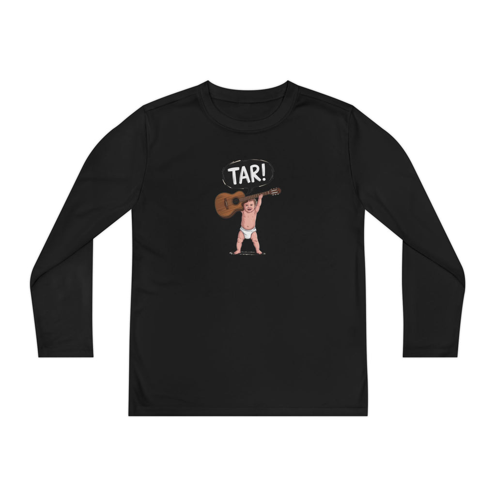 Tar! Acoustic Youth Long Sleeve – Sport-Tek YST350LS (Black Kids Performance Guitar Shirt)