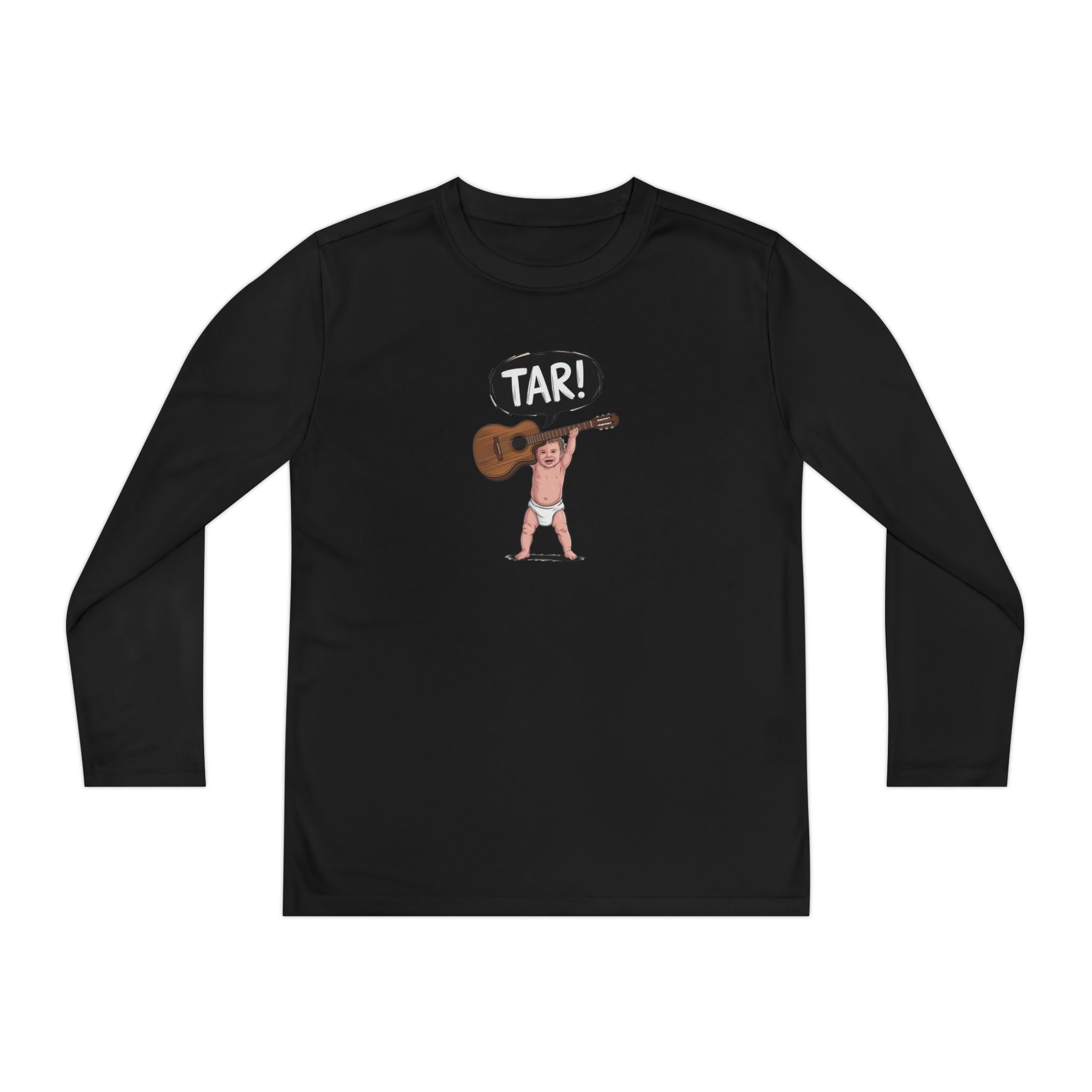 Tar! Acoustic Youth Long Sleeve – Sport-Tek YST350LS (Black Kids Performance Guitar Shirt)
