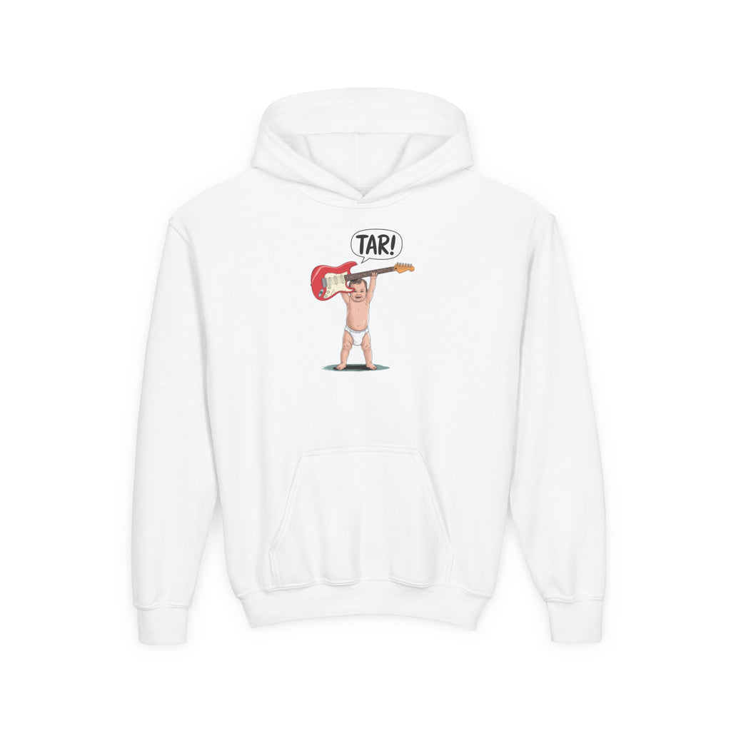 Tar! Electric Youth Hoodie – Gildan 18500B (White Kids Electric Guitar Sweatshirt)