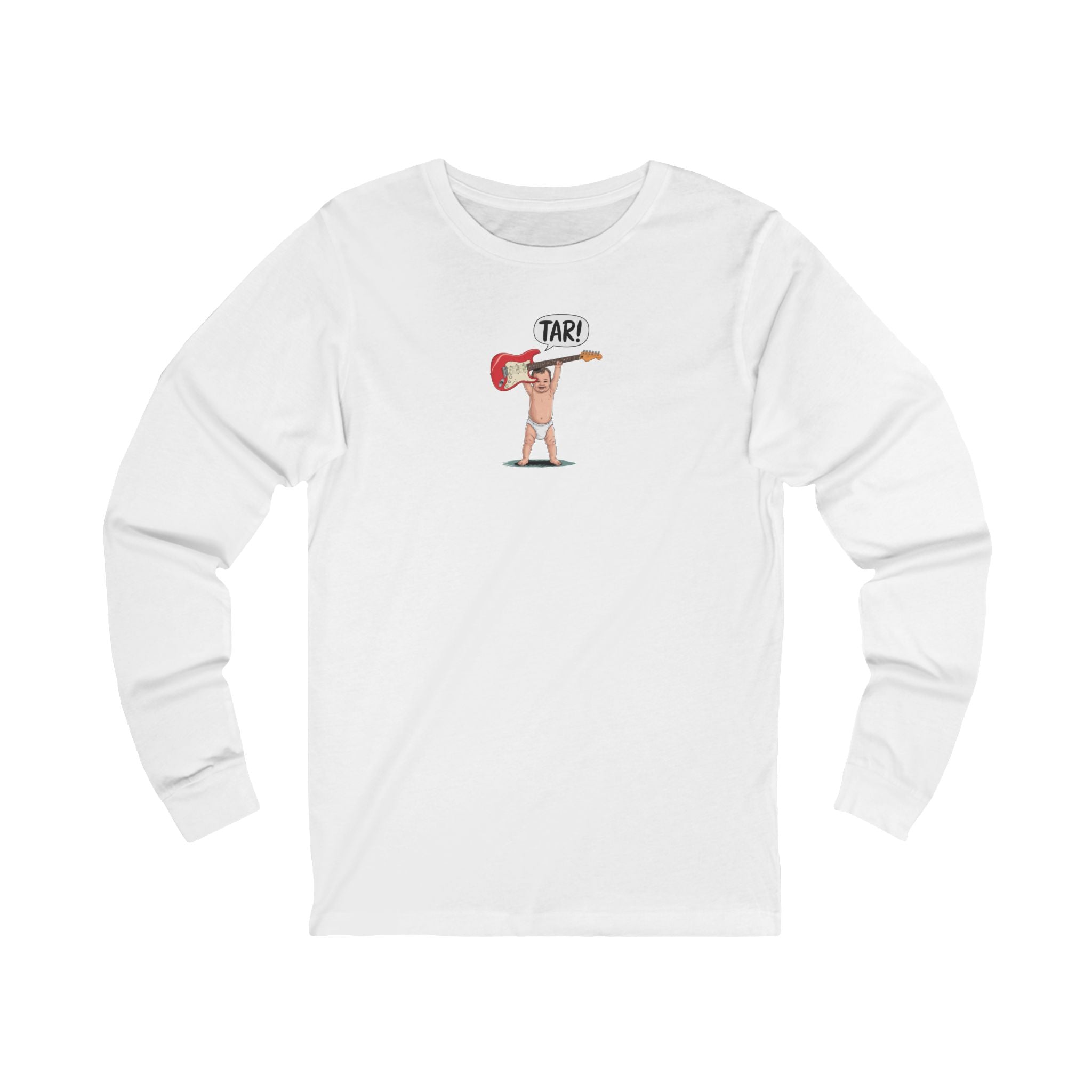 Tar! Electric Long Sleeve Tee – Bella+Canvas 3501 (White Unisex Electric Guitar Shirt)