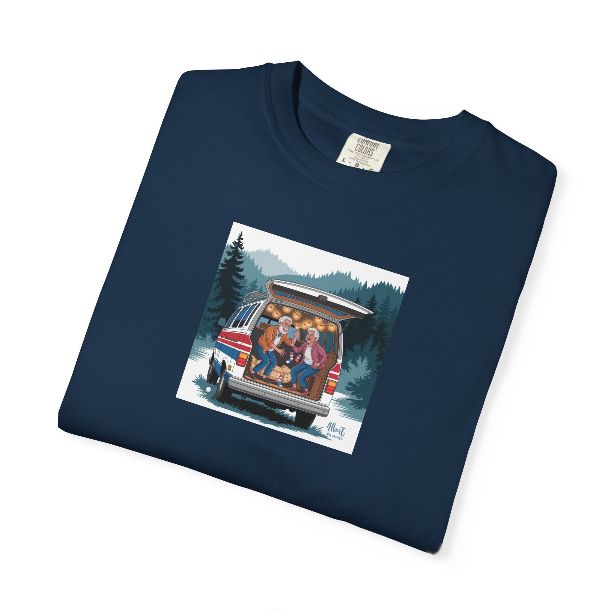 Old Couple Van Life Appalachian Tee – Comfort Colors 1717 (Navy Scenic Mountain Shirt)