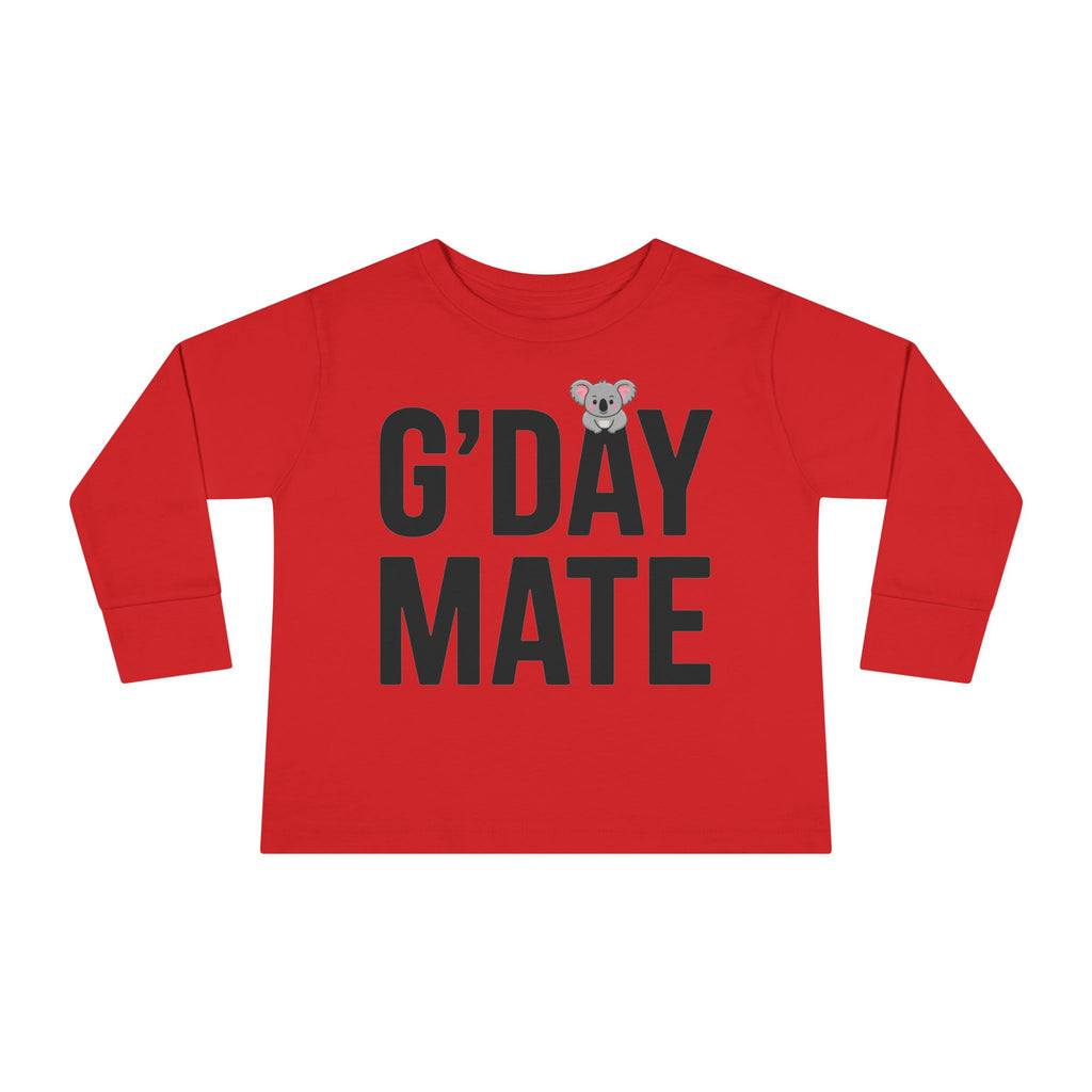 G’DAY MATE Toddler Long Sleeve – Rabbit Skins 3302 (White or Red Kids Shirt)