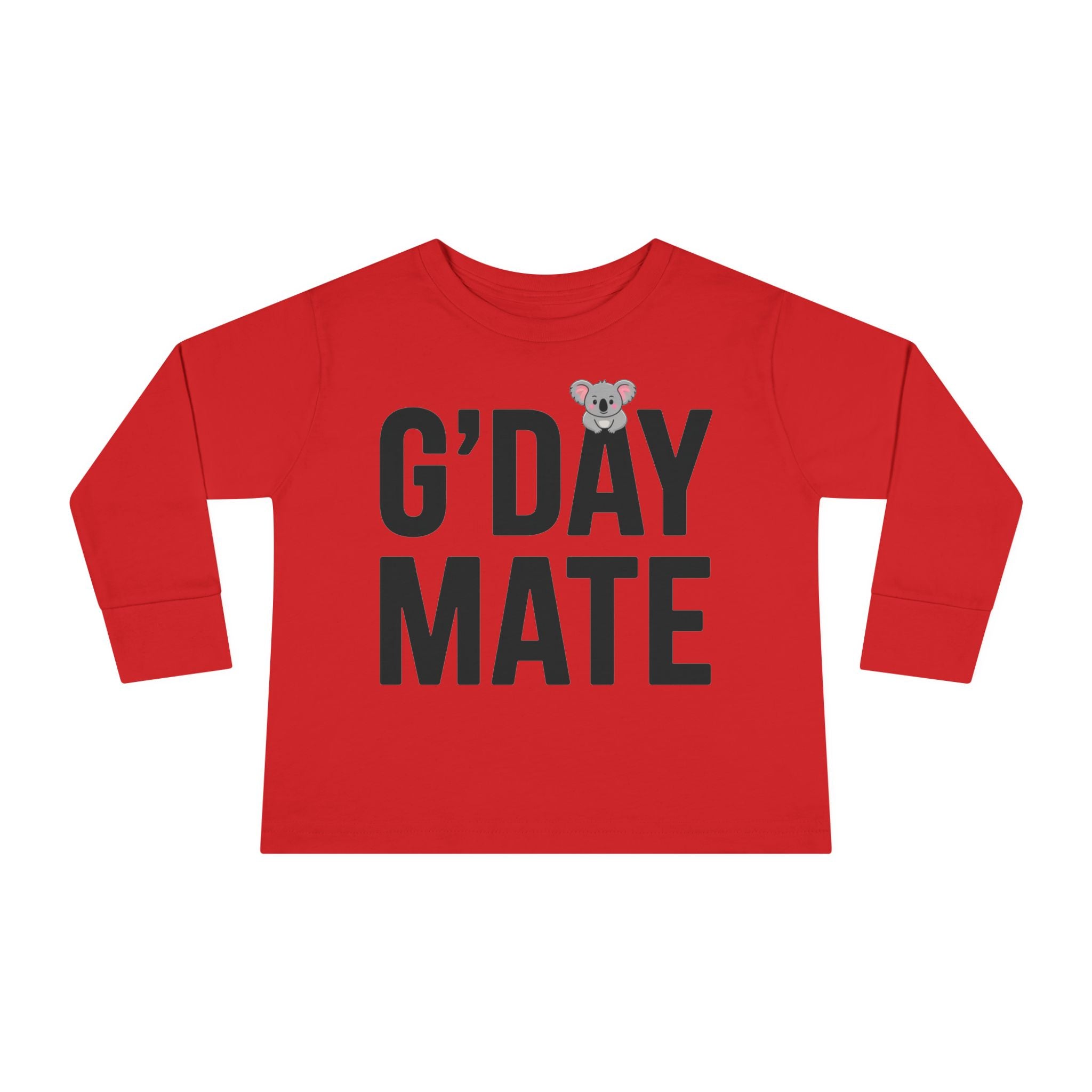 G’DAY MATE Toddler Long Sleeve – Rabbit Skins 3302 (White or Red Kids Shirt)