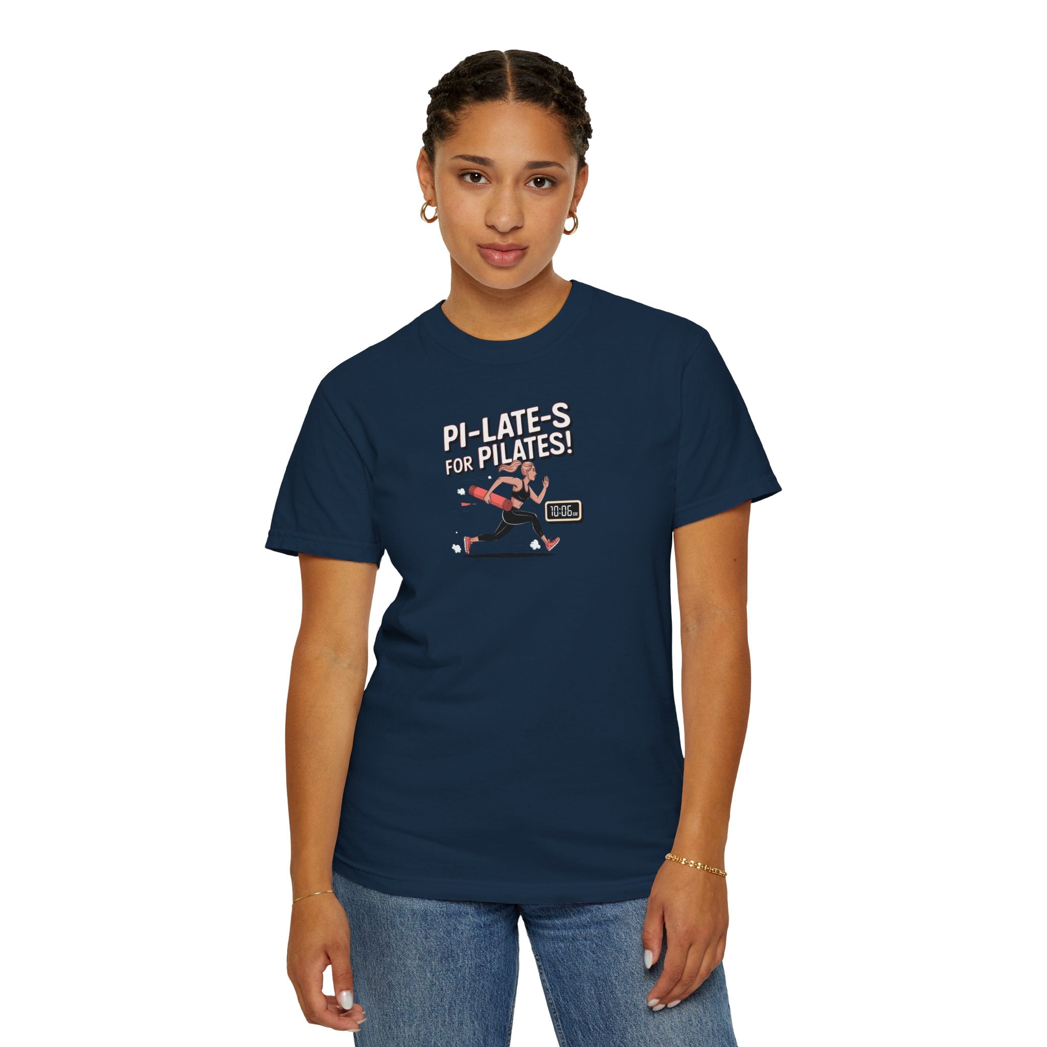 Pi-LATE-s for Pilates Tee – Comfort Colors 1717 (Navy Funny Pilates Shirt)