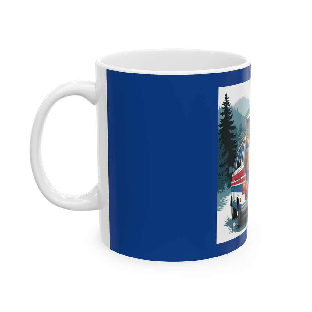 Old Couple Van Life Appalachia Mug – Dark Blue Ceramic Coffee Cup (11oz or 15oz Mountain Camper Design)