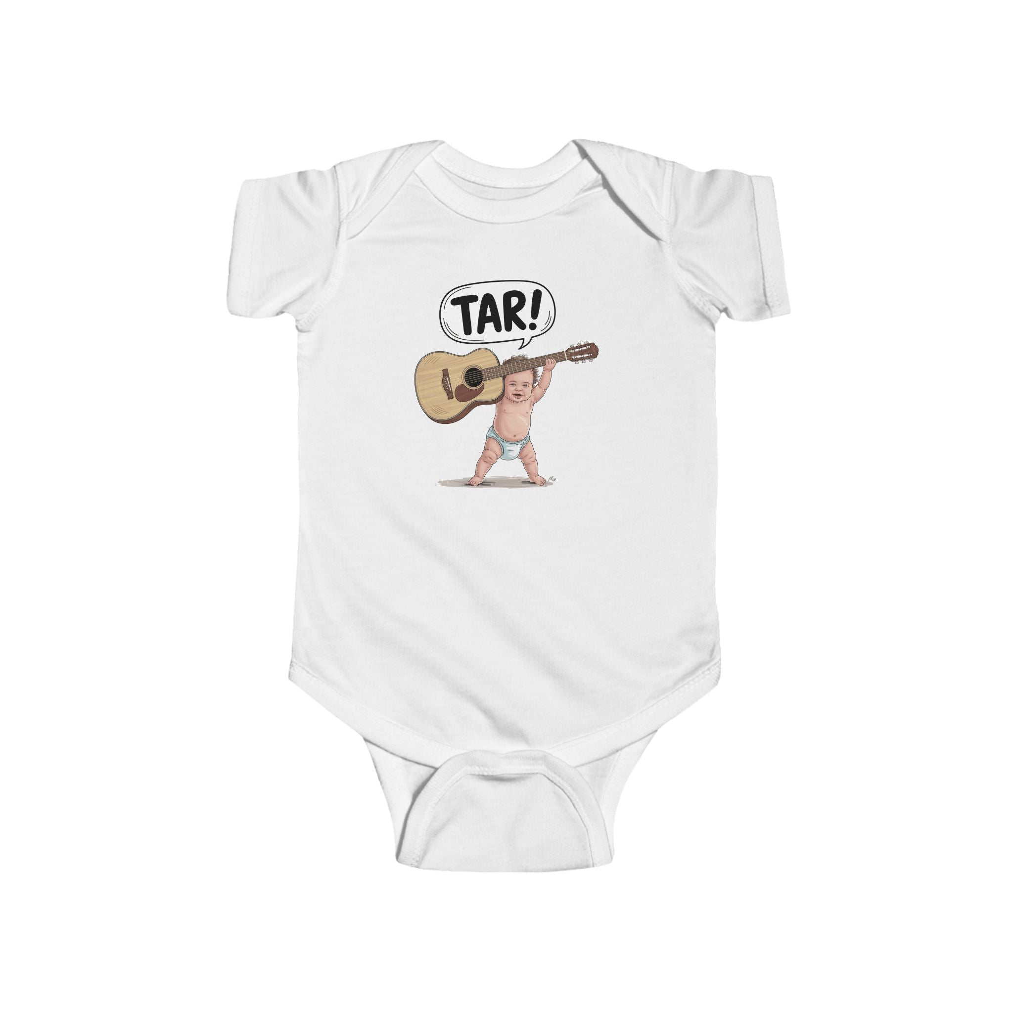 Tar! Acoustic Infant Bodysuit – Rabbit Skins 4424 (White Baby Guitar One-Piece)