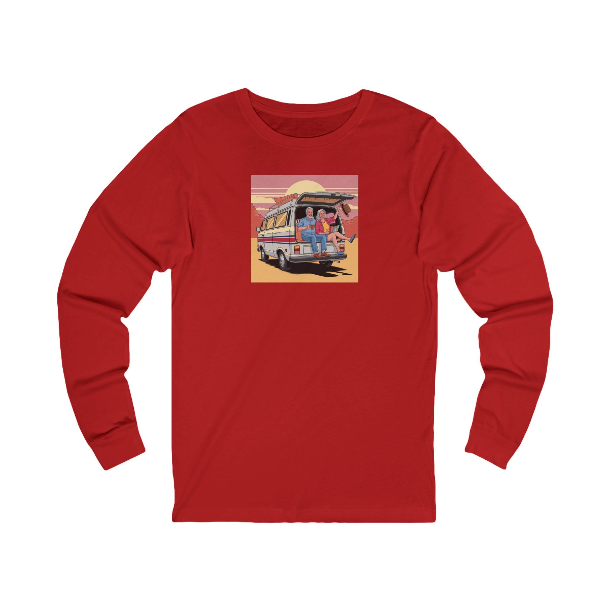 Old Couple Van Life Desert Long Sleeve Tee – Bella+Canvas 3501 (Athletic Heather or Red Unisex Scenic Shirt)