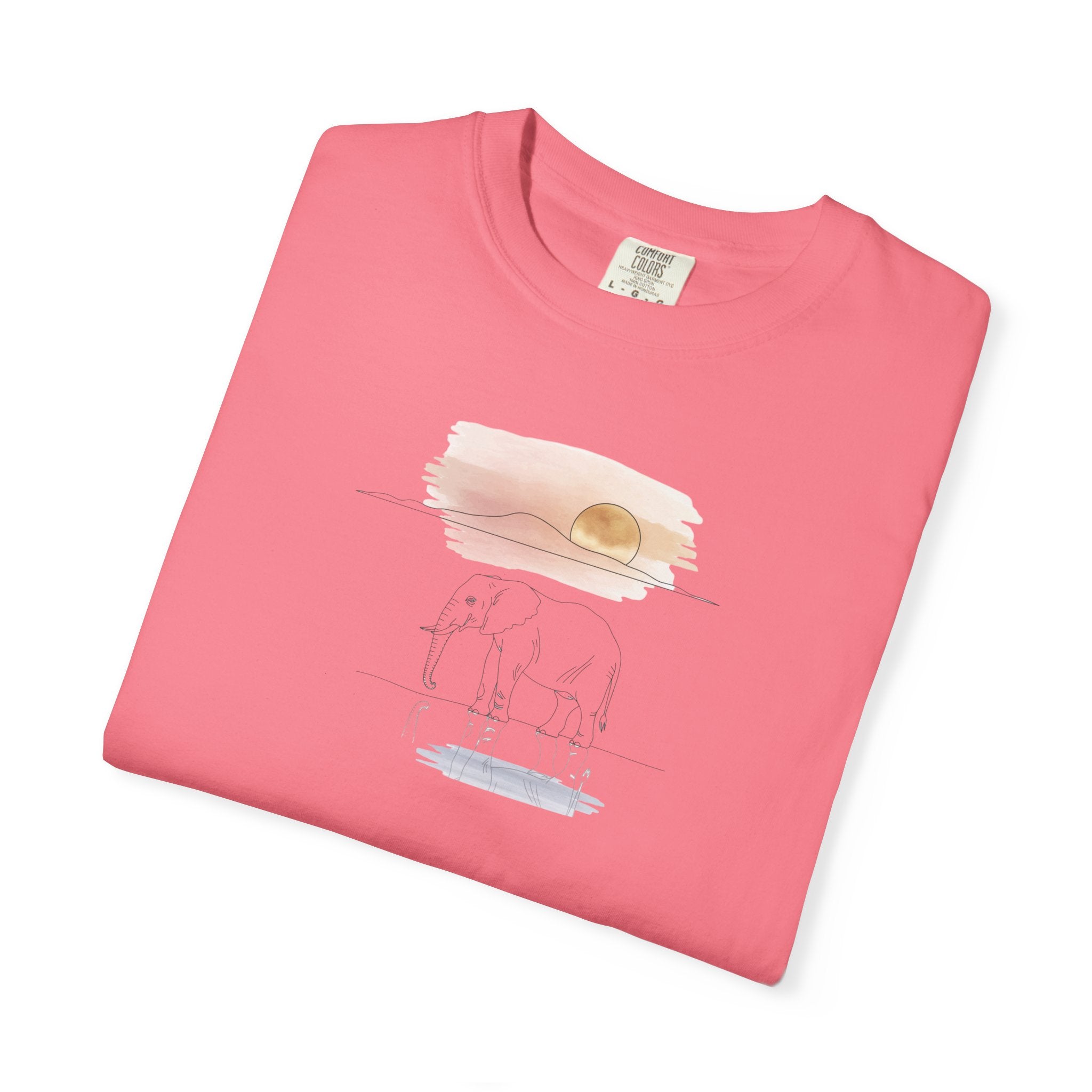 Elephant Watercolor Tee – Comfort Colors 1717 (Peony Pink Graphic Shirt)
