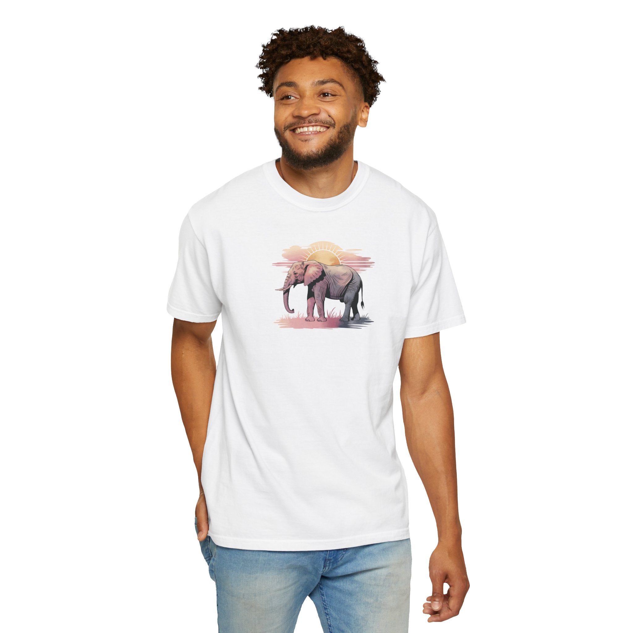Elephant Watercolor Tee – Comfort Colors 1717 (White Minimal Graphic Shirt)