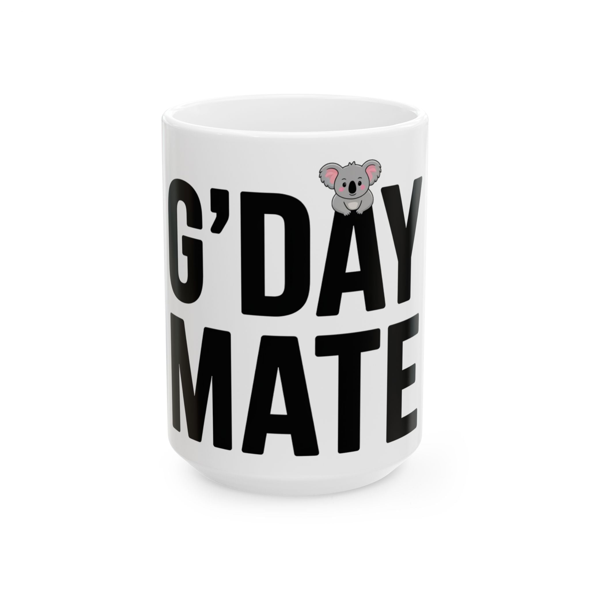 G’DAY MATE Mug – White Ceramic Coffee Cup (11oz or 15oz Greeting Design)