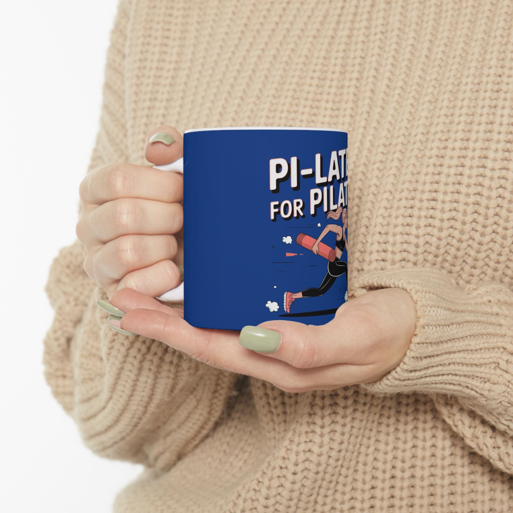 Pi-LATE-s for Pilates Mug – Dark Blue Ceramic Coffee Cup (11oz or 15oz Funny Pilates Design)