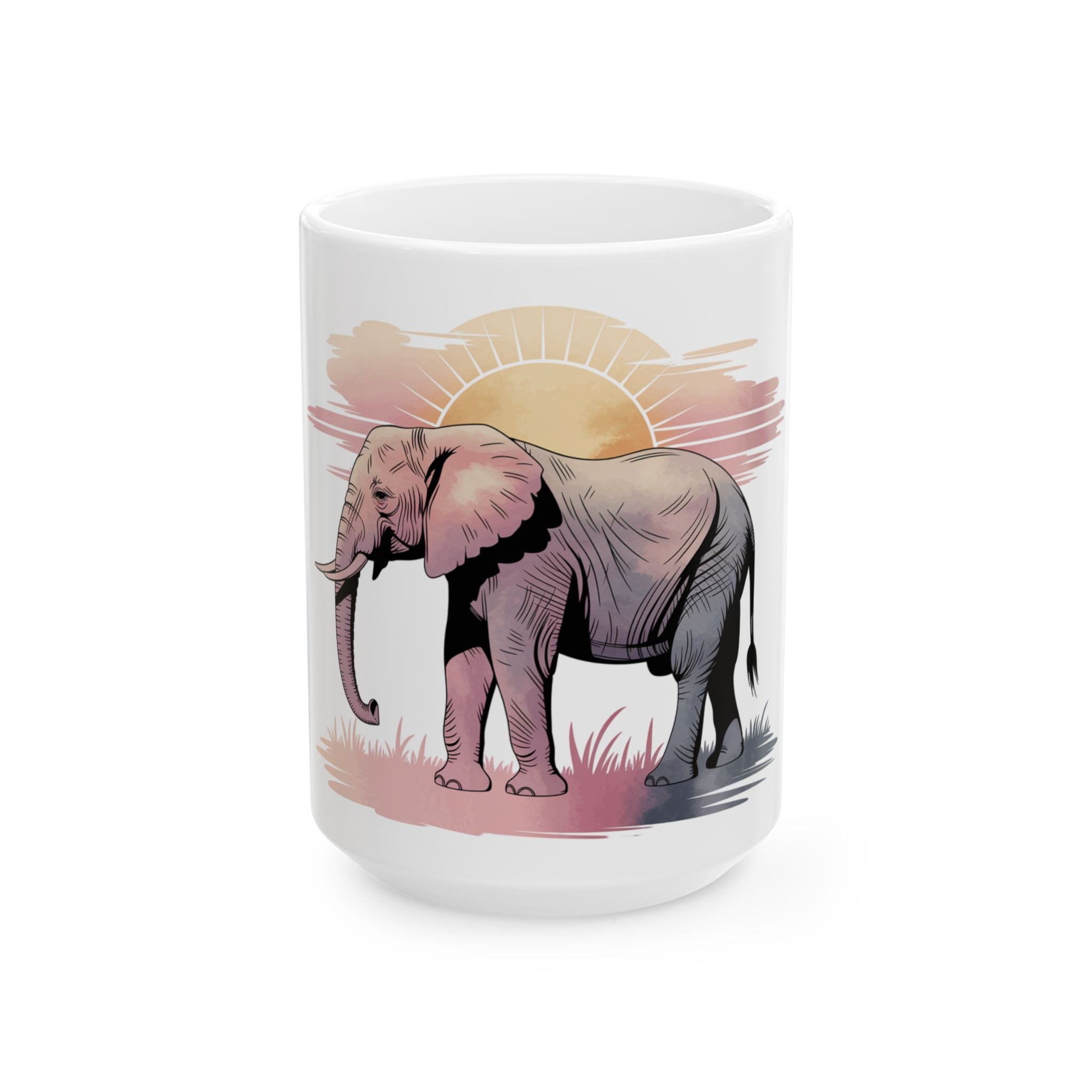 Elephant Watercolor Mug – White Ceramic Coffee Cup (11oz or 15oz Nature Art Design)