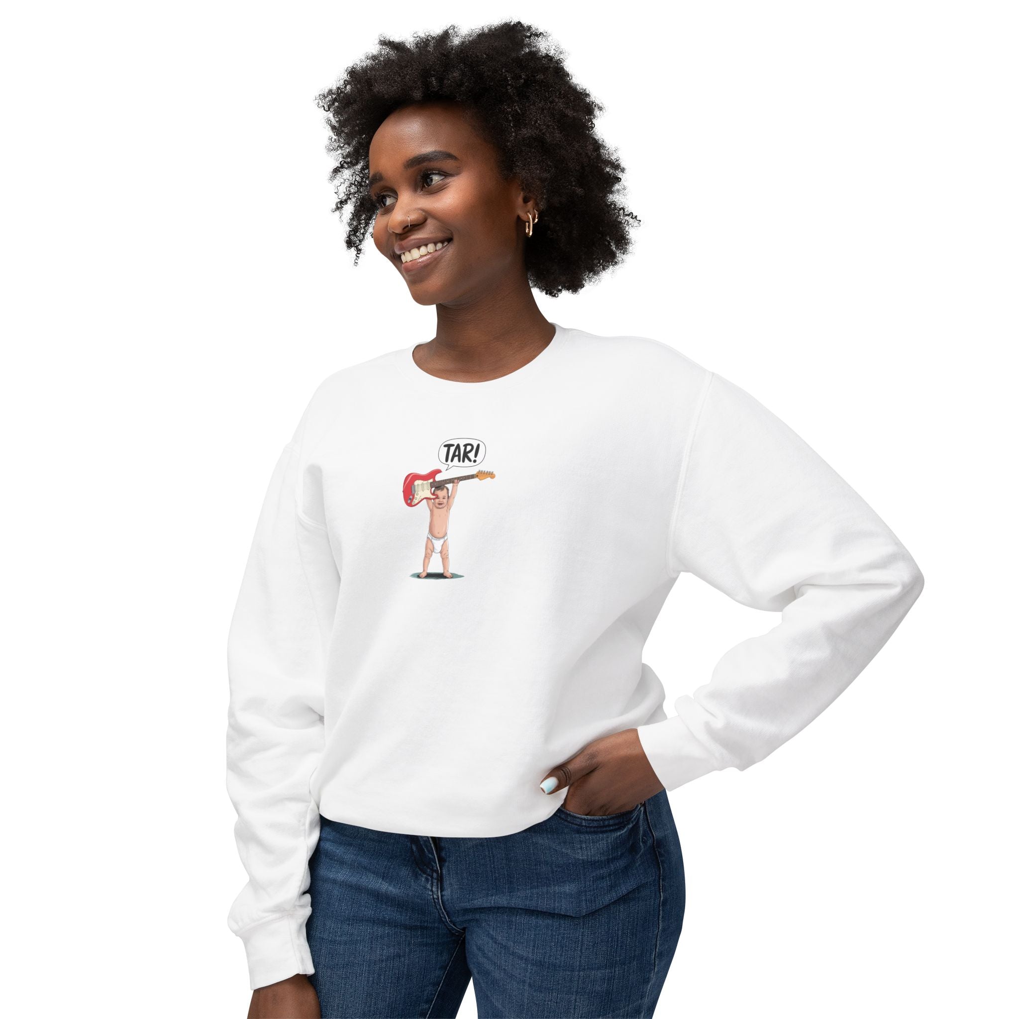 Tar! Electric Sweatshirt – Comfort Colors 1466 (White Unisex Electric Guitar Crewneck)