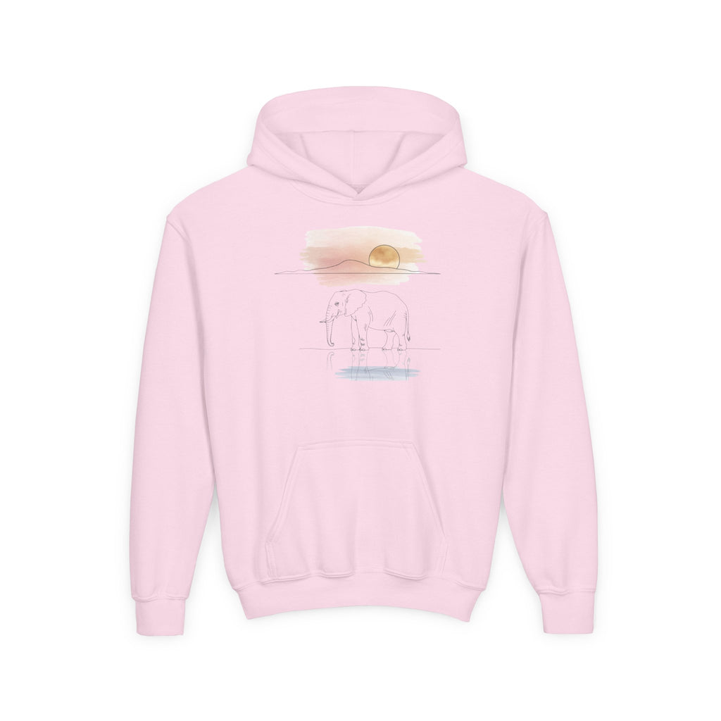 Elephant Watercolor Youth Hoodie – Gildan 18500B (Light Pink Kids Nature Sweatshirt)