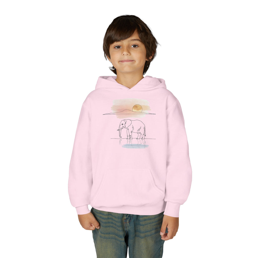 Elephant Watercolor Youth Hoodie – Gildan 18500B (Light Pink Kids Nature Sweatshirt)