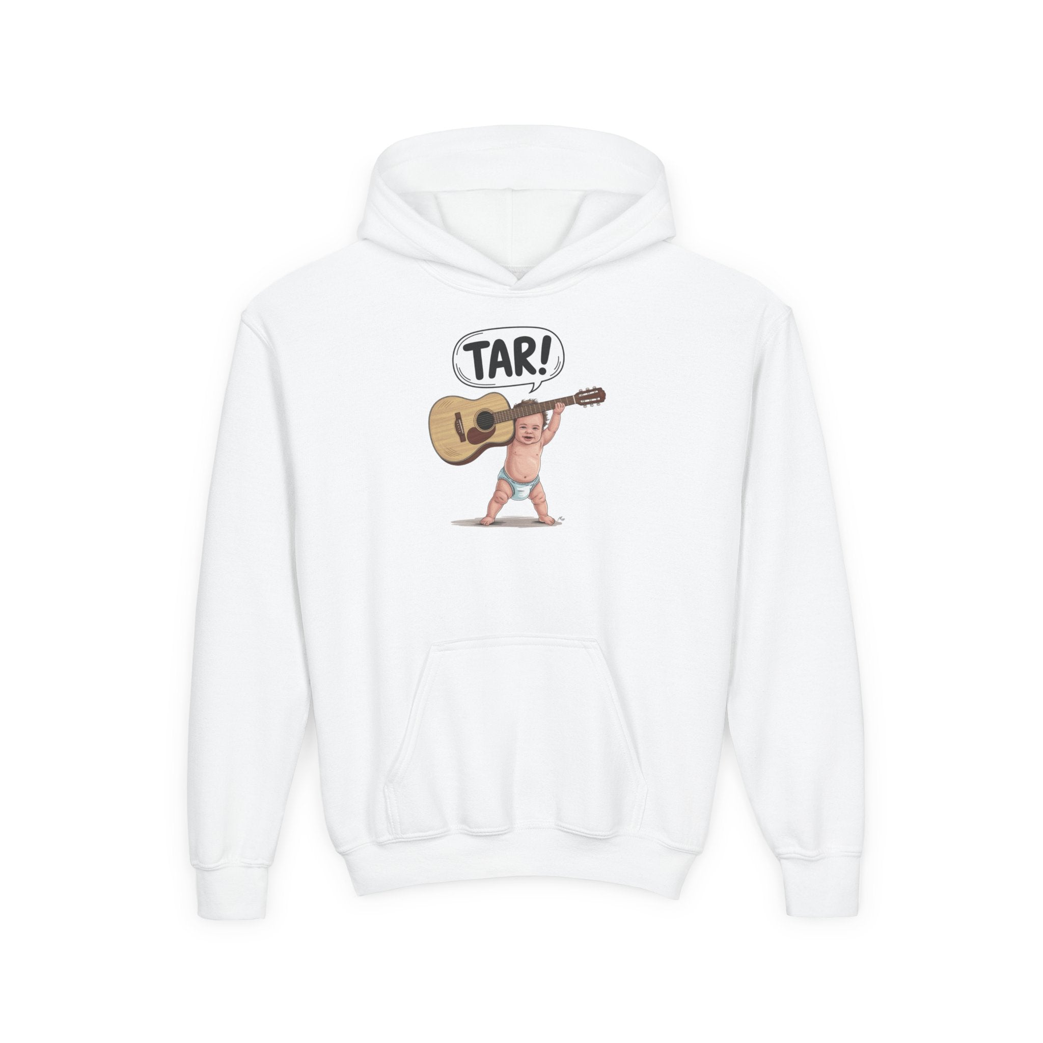 Tar! Acoustic Youth Hoodie – Gildan 18500B (White Kids Guitar Sweatshirt)