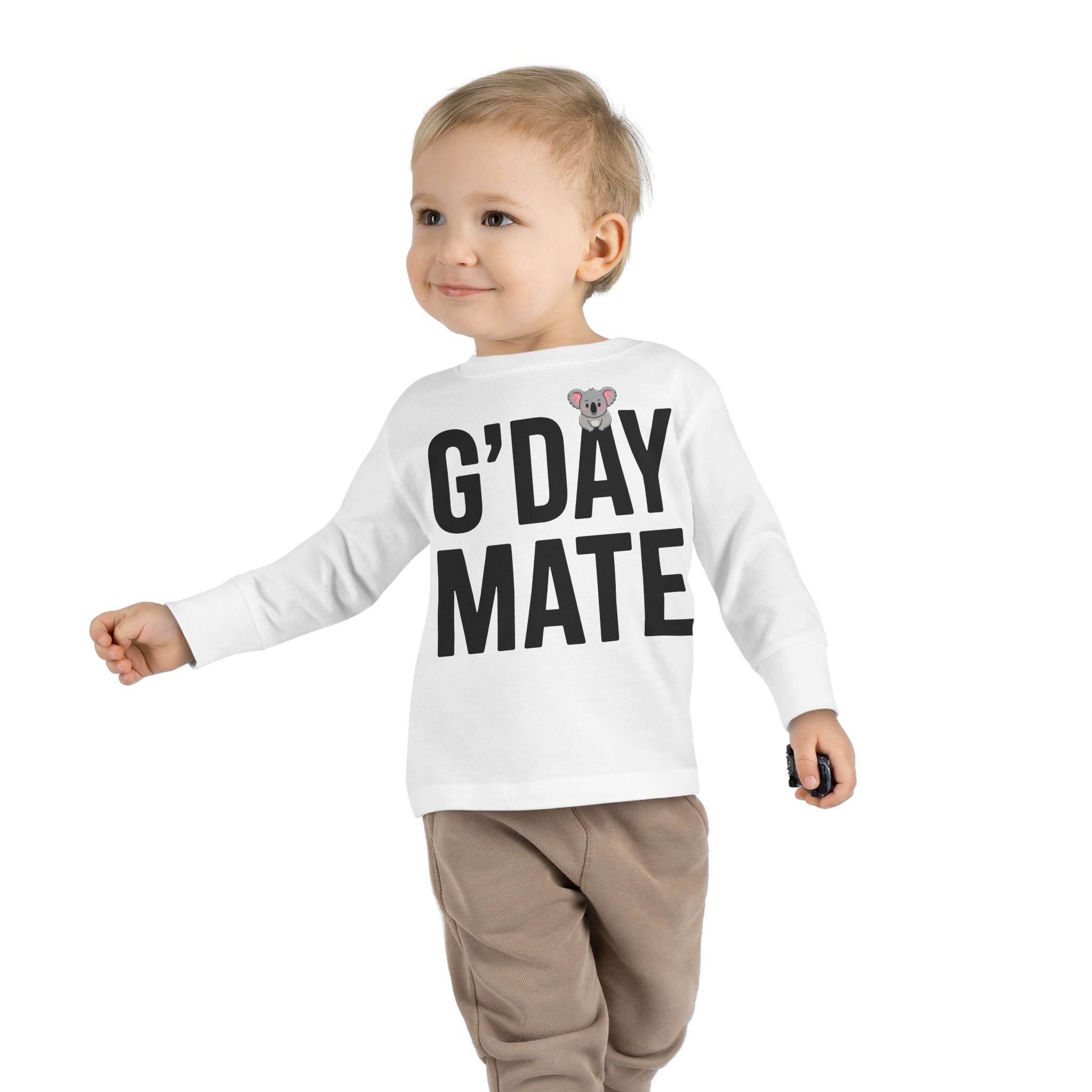G’DAY MATE Toddler Long Sleeve – Rabbit Skins 3302 (White or Red Kids Shirt)