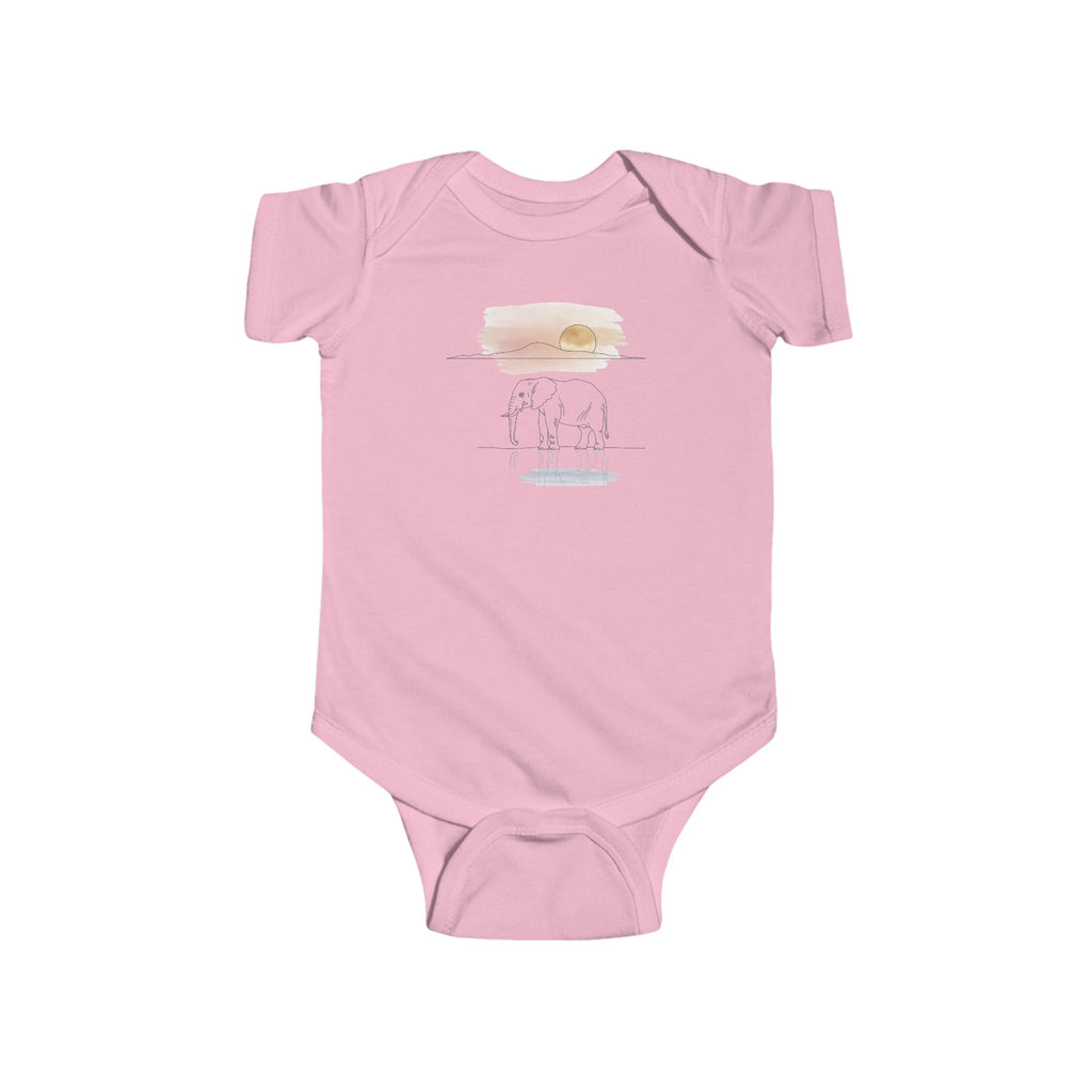 Elephant Watercolor Infant Bodysuit – Rabbit Skins 4424 (Pink Baby Nature One-Piece)