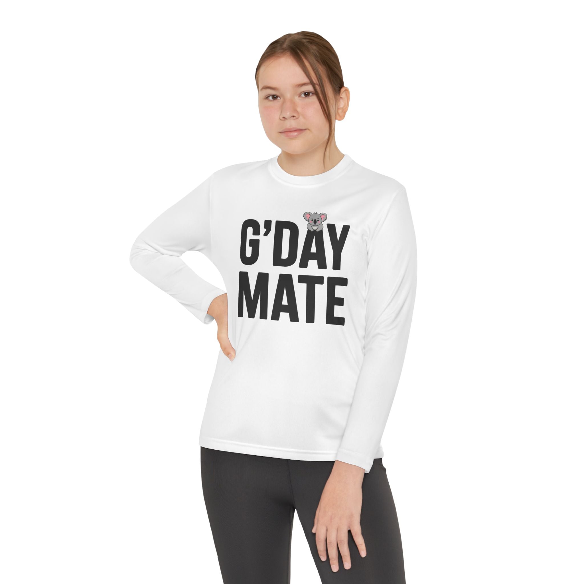 G’DAY MATE Youth Long Sleeve – Sport-Tek YST350LS (White or Gold Kids Performance Shirt)