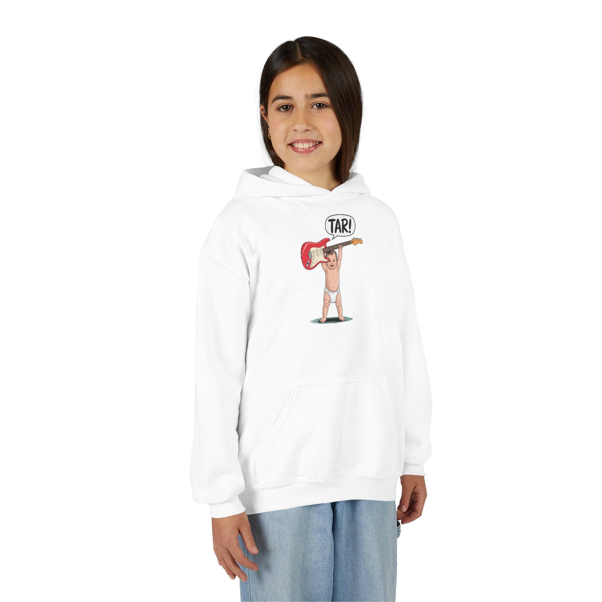 Tar! Electric Youth Hoodie – Gildan 18500B (White Kids Electric Guitar Sweatshirt)