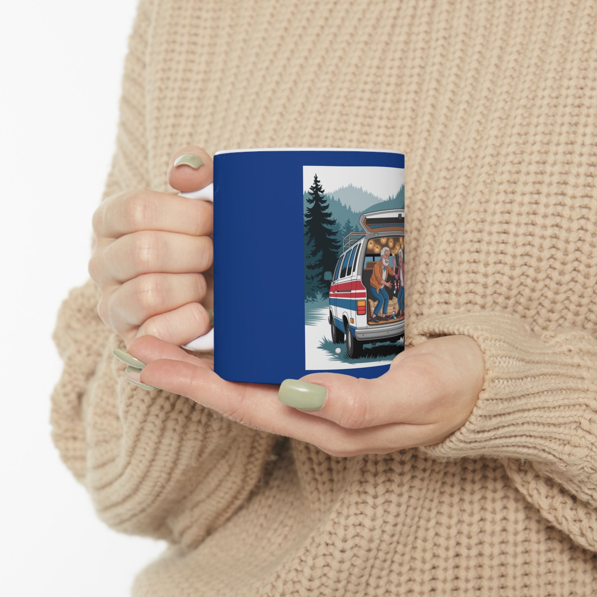 Old Couple Van Life Appalachia Mug – Dark Blue Ceramic Coffee Cup (11oz or 15oz Mountain Camper Design)