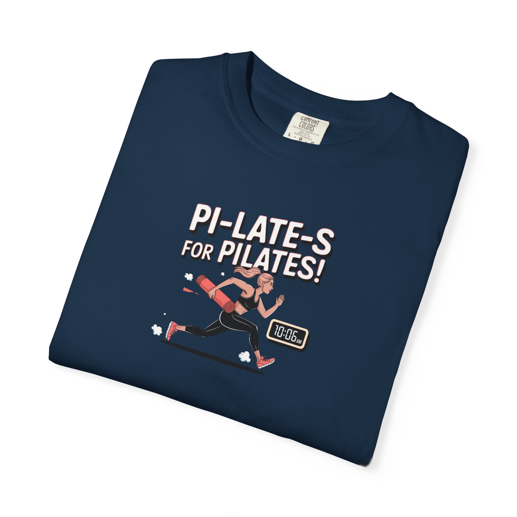 Pi-LATE-s for Pilates Tee – Comfort Colors 1717 (Navy Funny Pilates Shirt)