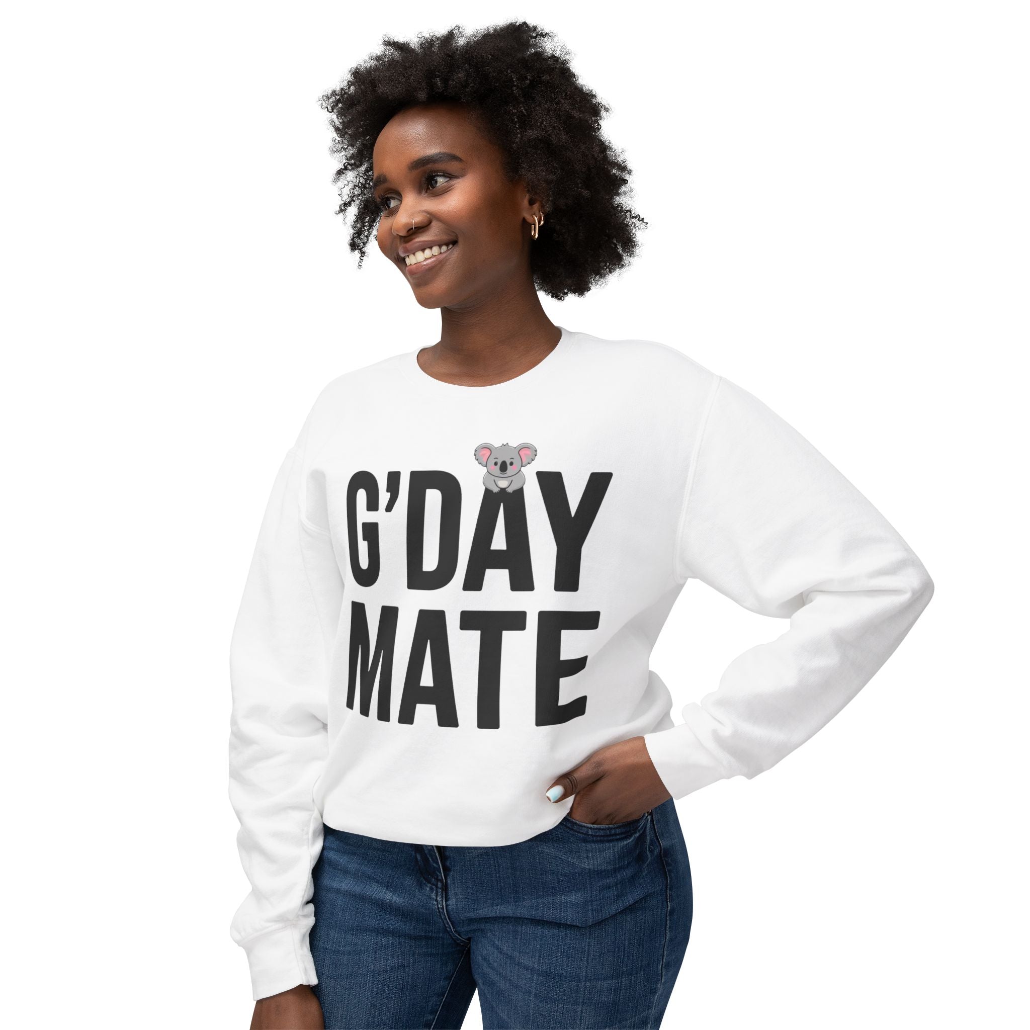 G’DAY MATE Sweatshirt – Comfort Colors 1466 (White or Butter Unisex Greeting Crewneck)
