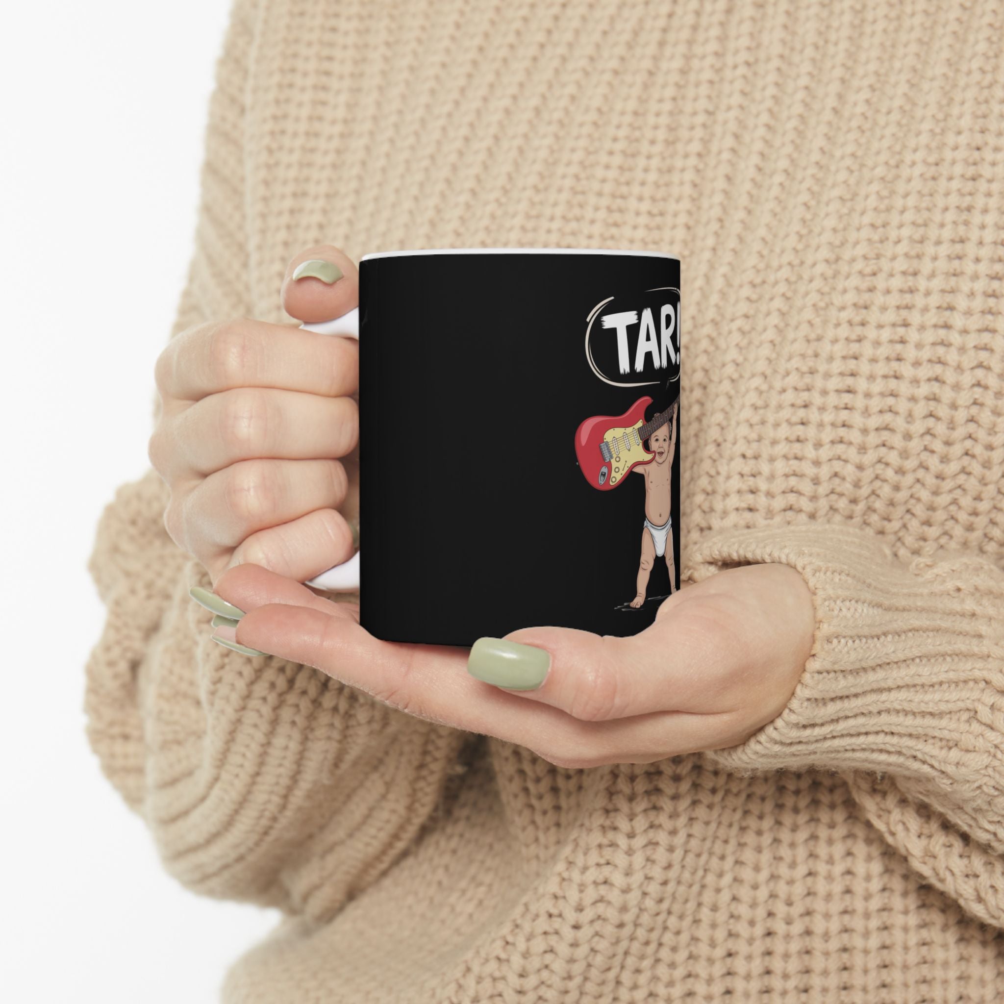 Tar! Electric Mug – Black Ceramic Coffee Cup (11oz or 15oz Electric Guitar Design)