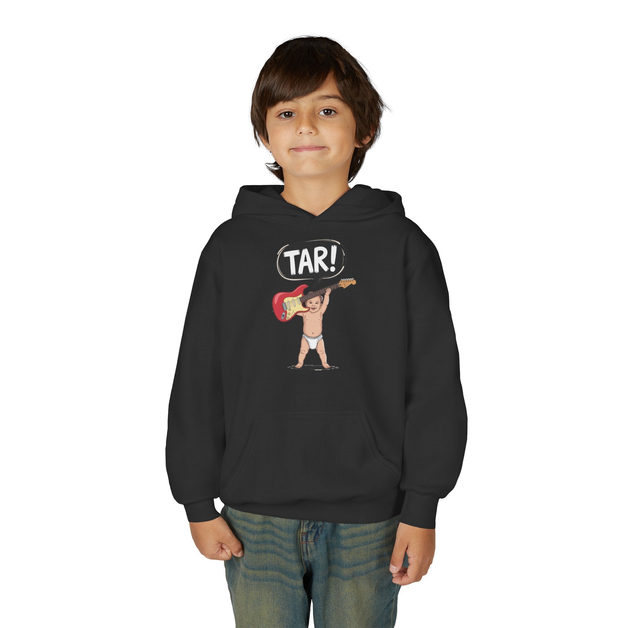 Tar! Electric Youth Hoodie – Gildan 18500B (Black Kids Electric Guitar Sweatshirt)