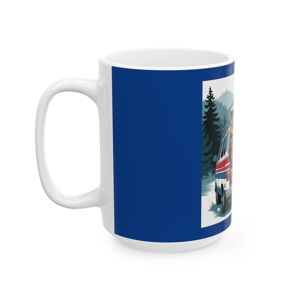 Old Couple Van Life Appalachia Mug – Dark Blue Ceramic Coffee Cup (11oz or 15oz Mountain Camper Design)