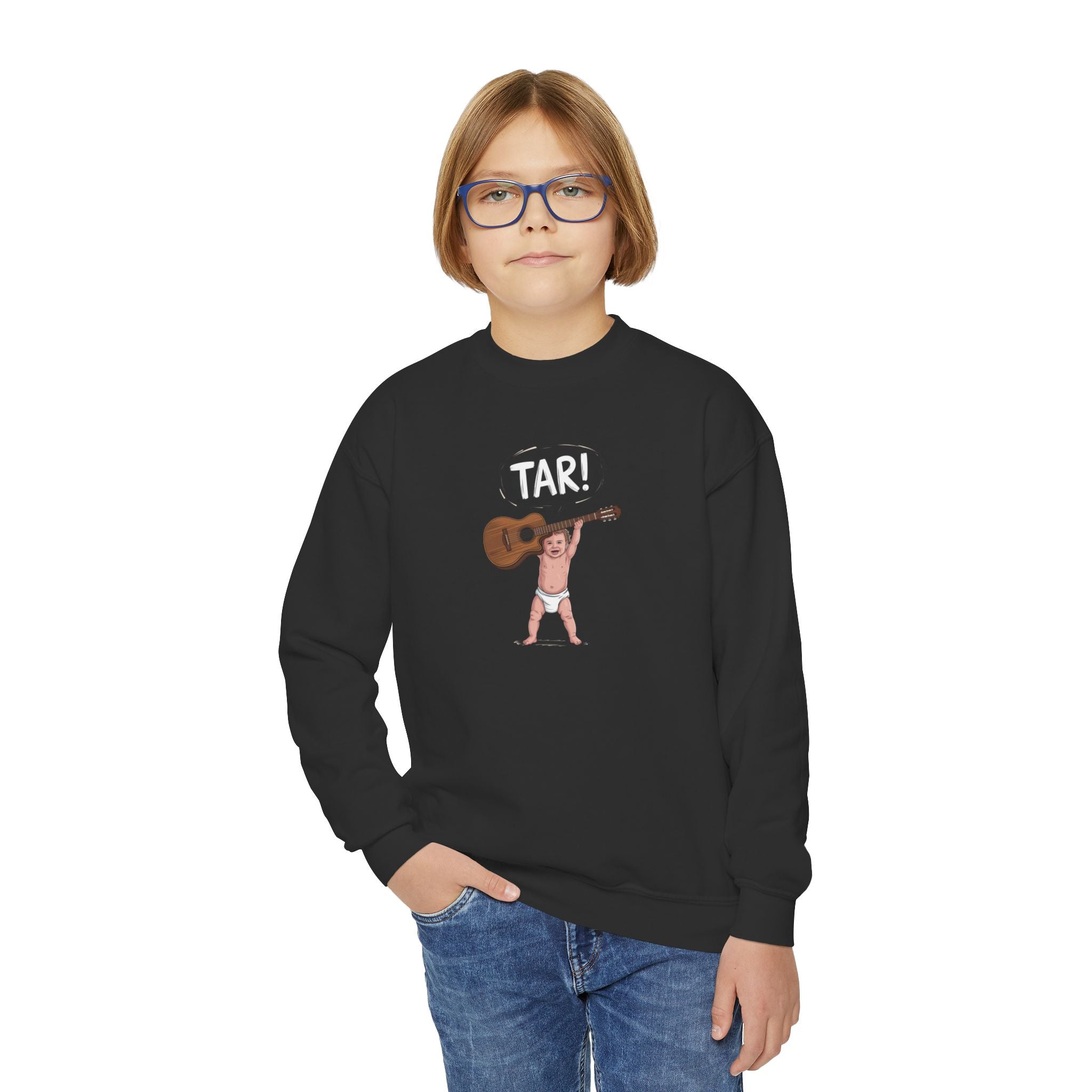 Tar! Acoustic Youth Sweatshirt – Gildan 18000B (Black Kids Guitar Crewneck)