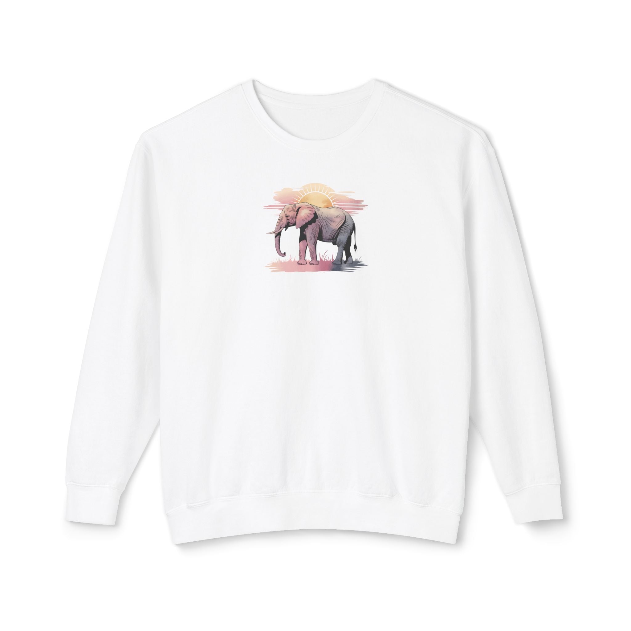 Elephant Watercolor Sweatshirt – Comfort Colors 1466 (White Unisex Nature Crewneck)