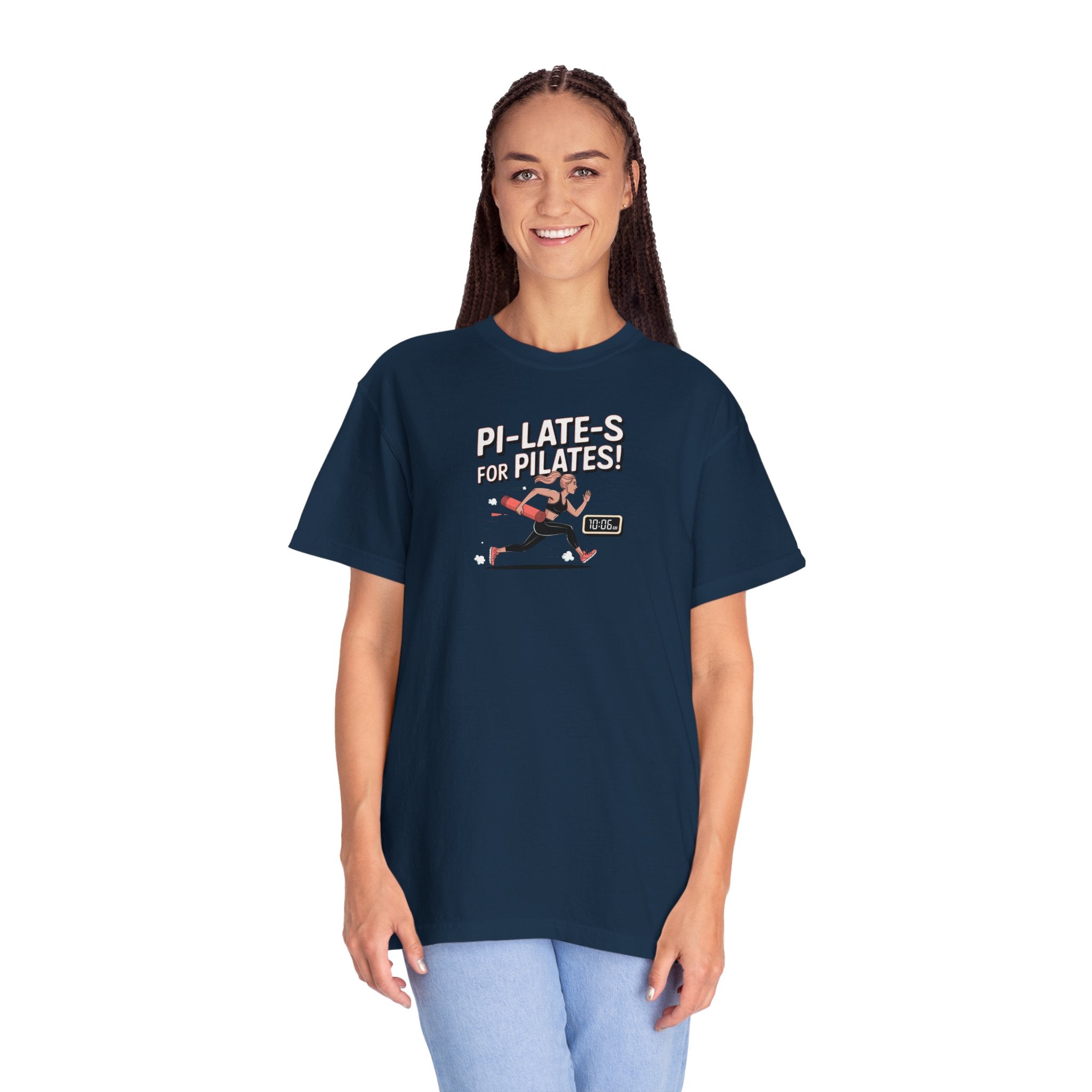 Pi-LATE-s for Pilates Tee – Comfort Colors 1717 (Navy Funny Pilates Shirt)