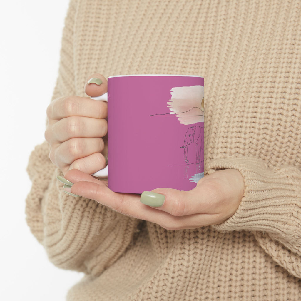 Elephant Watercolor Mug – Light Pink Ceramic Coffee Cup (11oz or 15oz)
