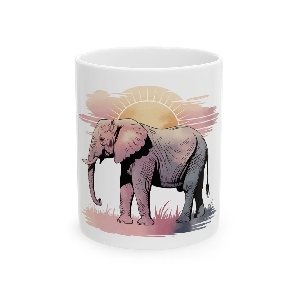 Elephant Watercolor Mug – White Ceramic Coffee Cup (11oz or 15oz Nature Art Design)