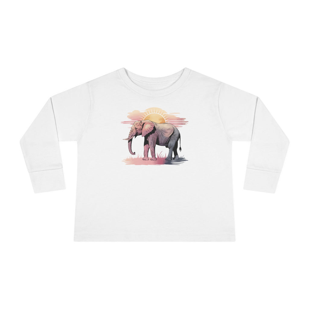 Elephant Watercolor Toddler Long Sleeve – Rabbit Skins 3302 (White Kids Nature Shirt)