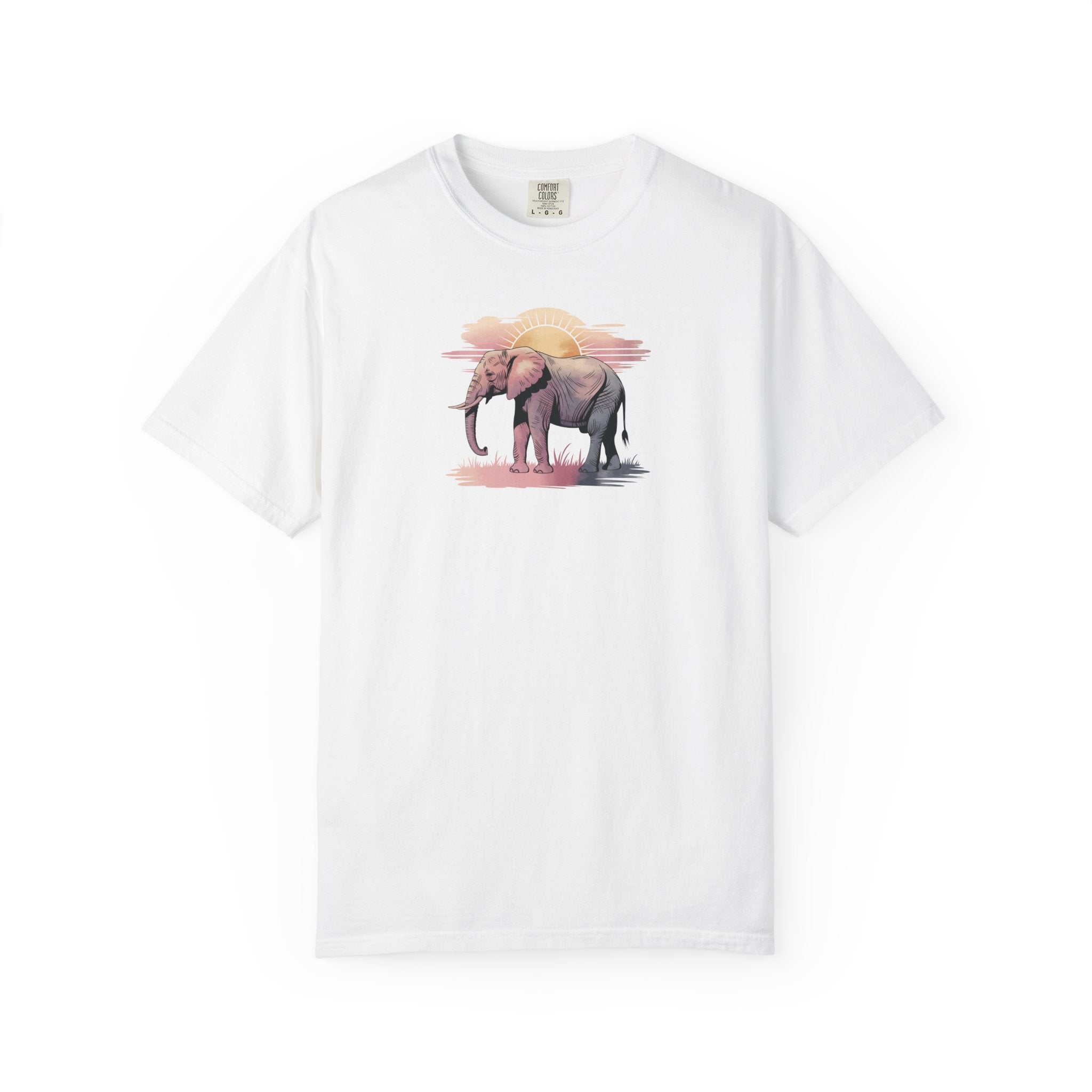 Elephant Watercolor Tee – Comfort Colors 1717 (White Minimal Graphic Shirt)