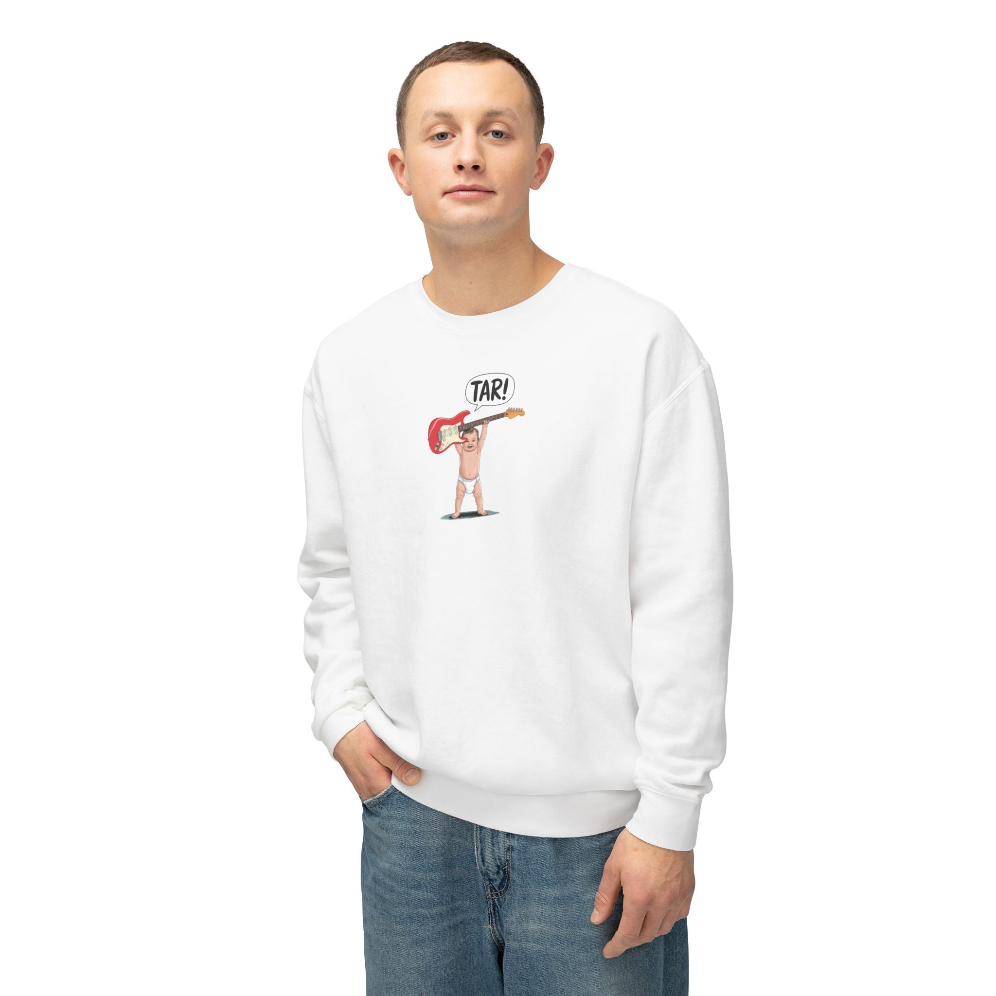 Tar! Electric Sweatshirt – Comfort Colors 1466 (White Unisex Electric Guitar Crewneck)