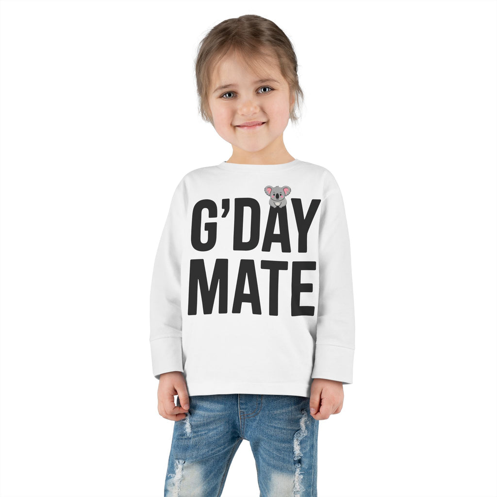 G’DAY MATE Toddler Long Sleeve – Rabbit Skins 3302 (White or Red Kids Shirt)
