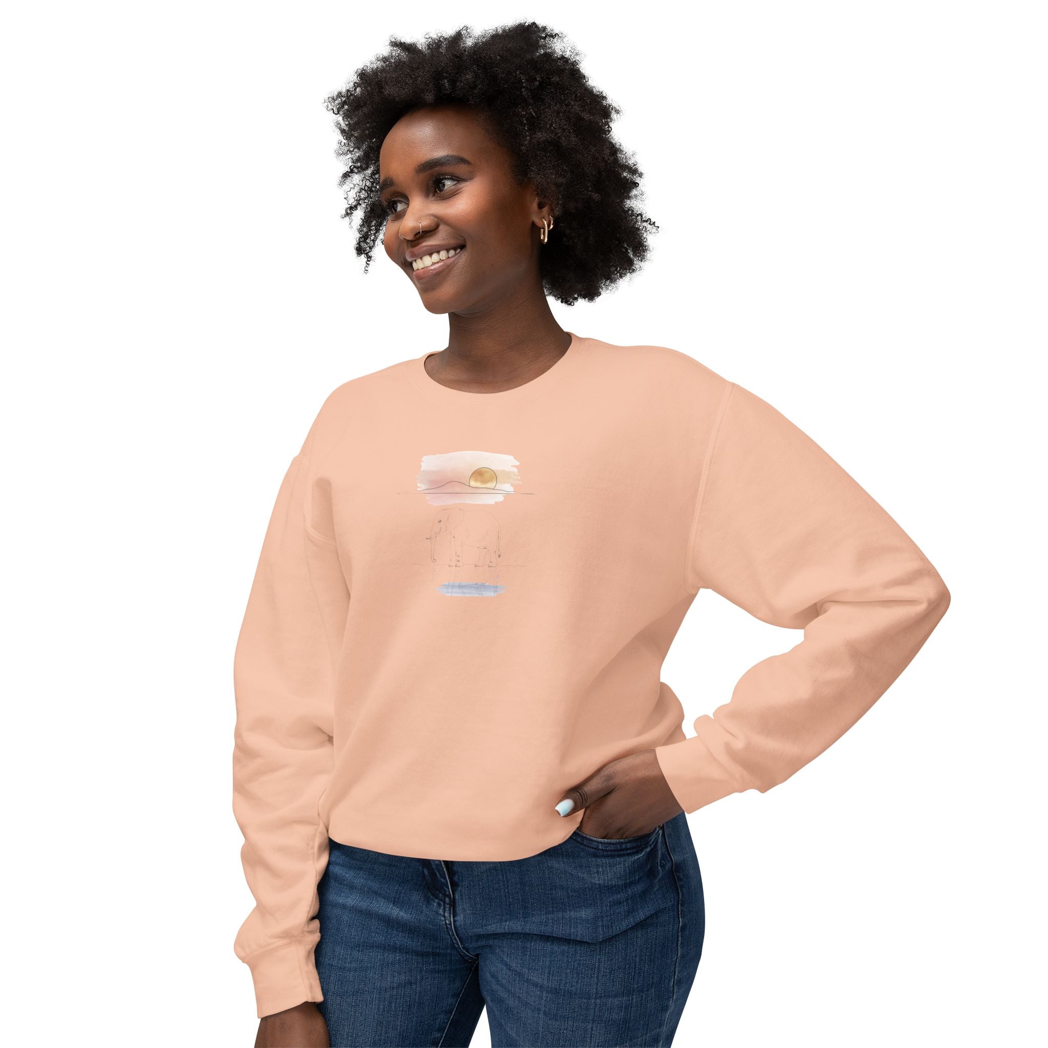 Elephant Watercolor Sweatshirt – Comfort Colors 1466 (Peachy Unisex Nature Crewneck)