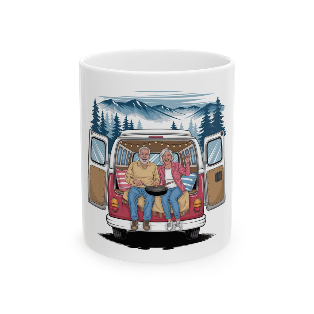 Old Couple Van Life Appalachia Mug – White Ceramic Coffee Cup (11oz or 15oz Mountain Camper Design)