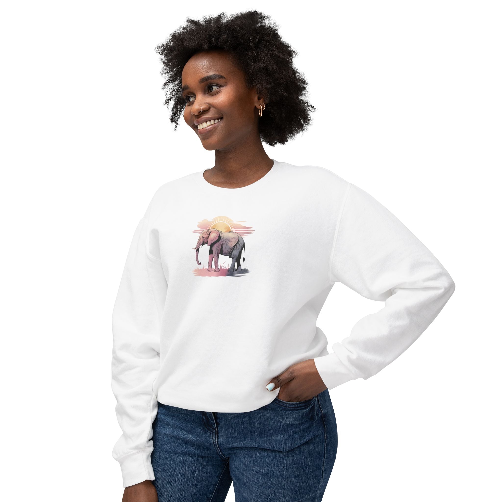 Elephant Watercolor Sweatshirt – Comfort Colors 1466 (White Unisex Nature Crewneck)