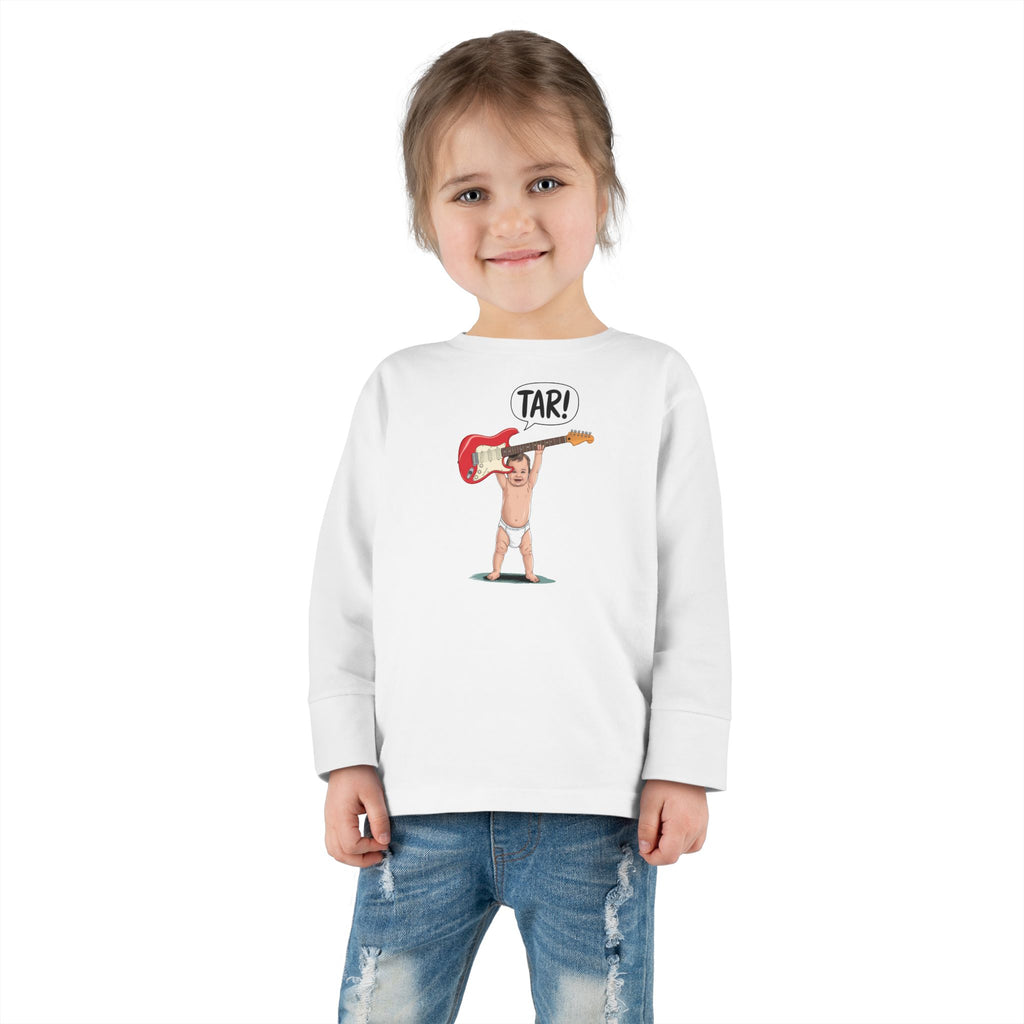 Tar! Electric Toddler Long Sleeve – Rabbit Skins 3302 (White Kids Electric Guitar Shirt)