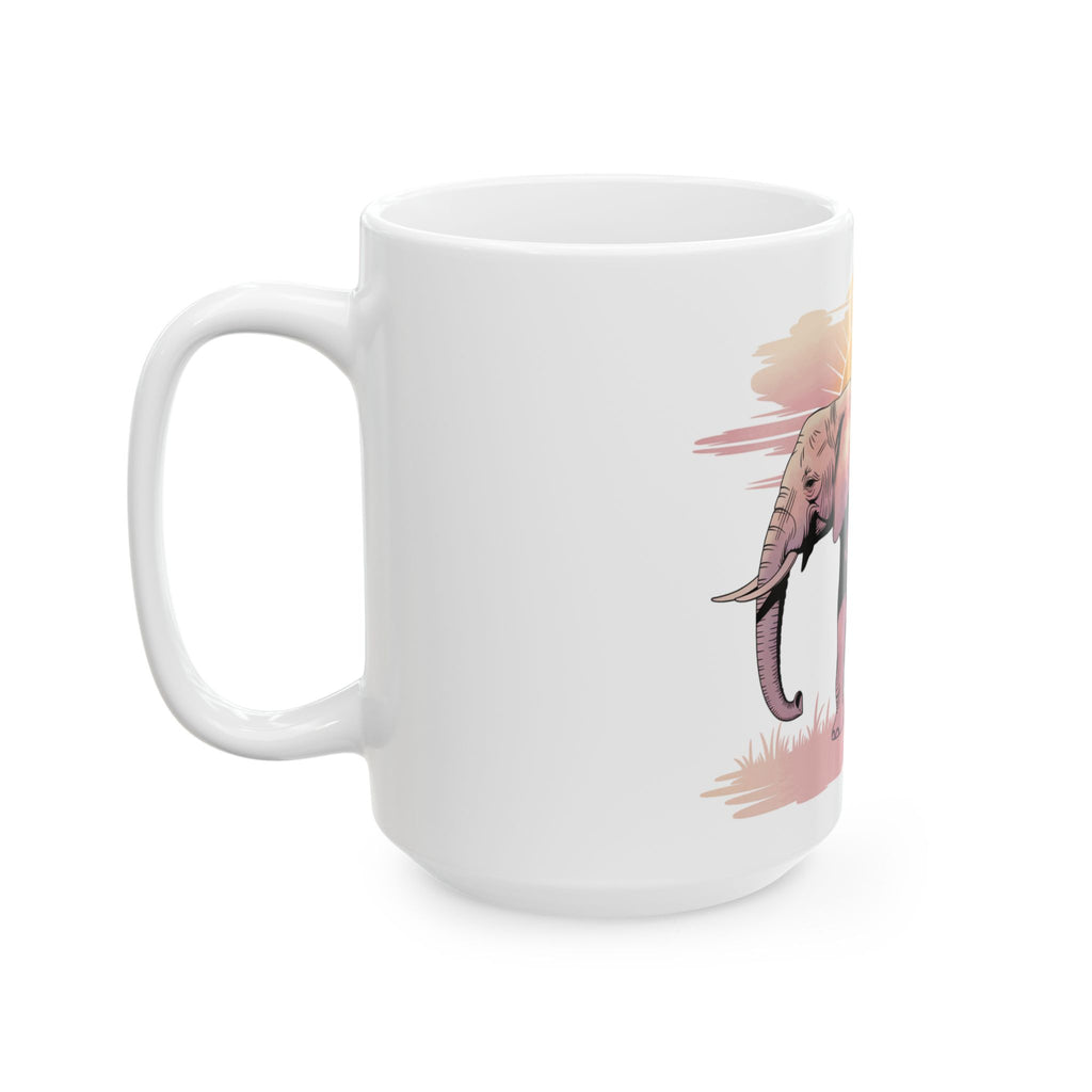 Elephant Watercolor Mug – White Ceramic Coffee Cup (11oz or 15oz Nature Art Design)